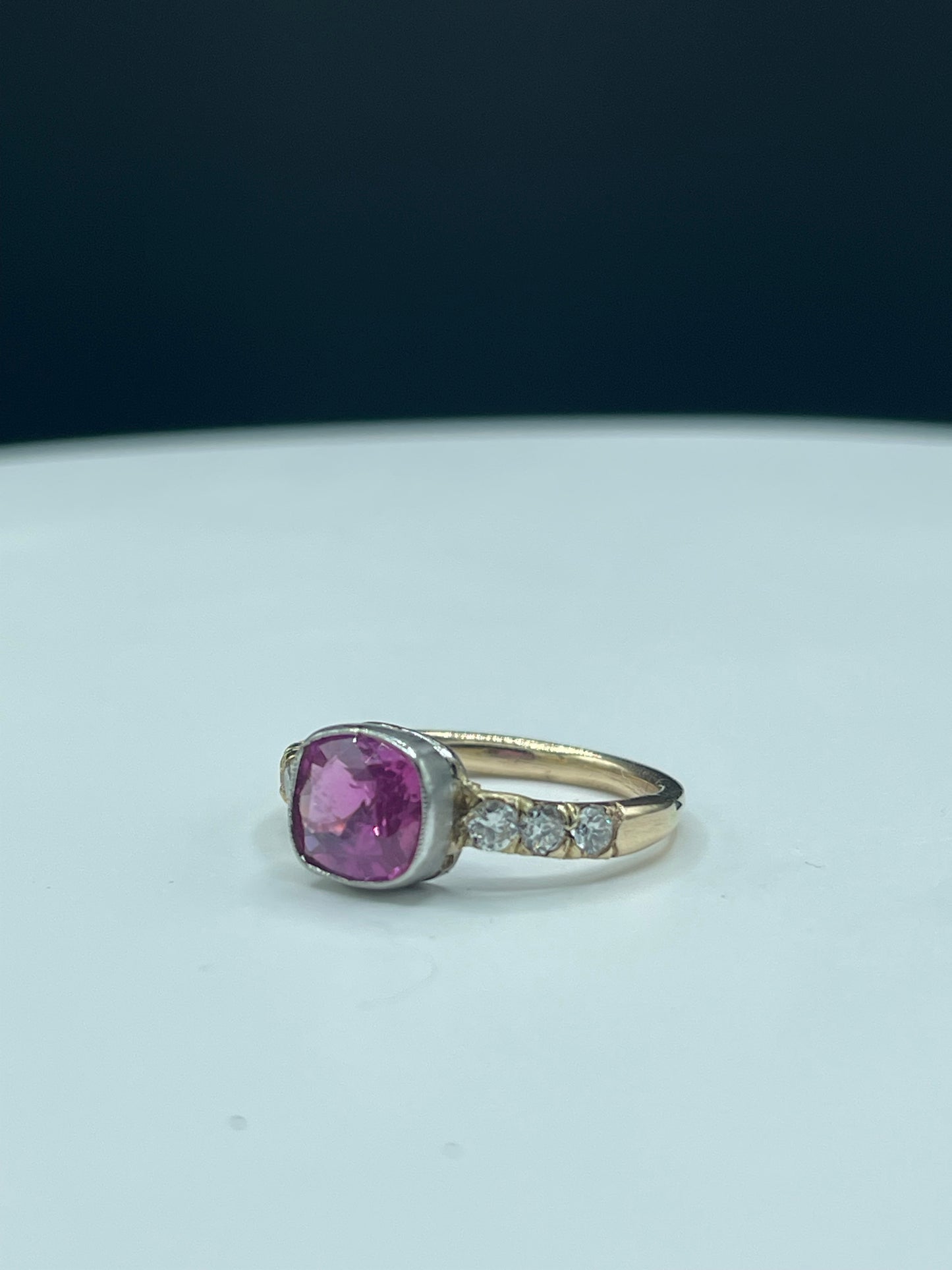 2.72 Carat Natural Pink Sapphire & Diamond Platinum + 14k Yellow Gold Ring (Size 8.5)