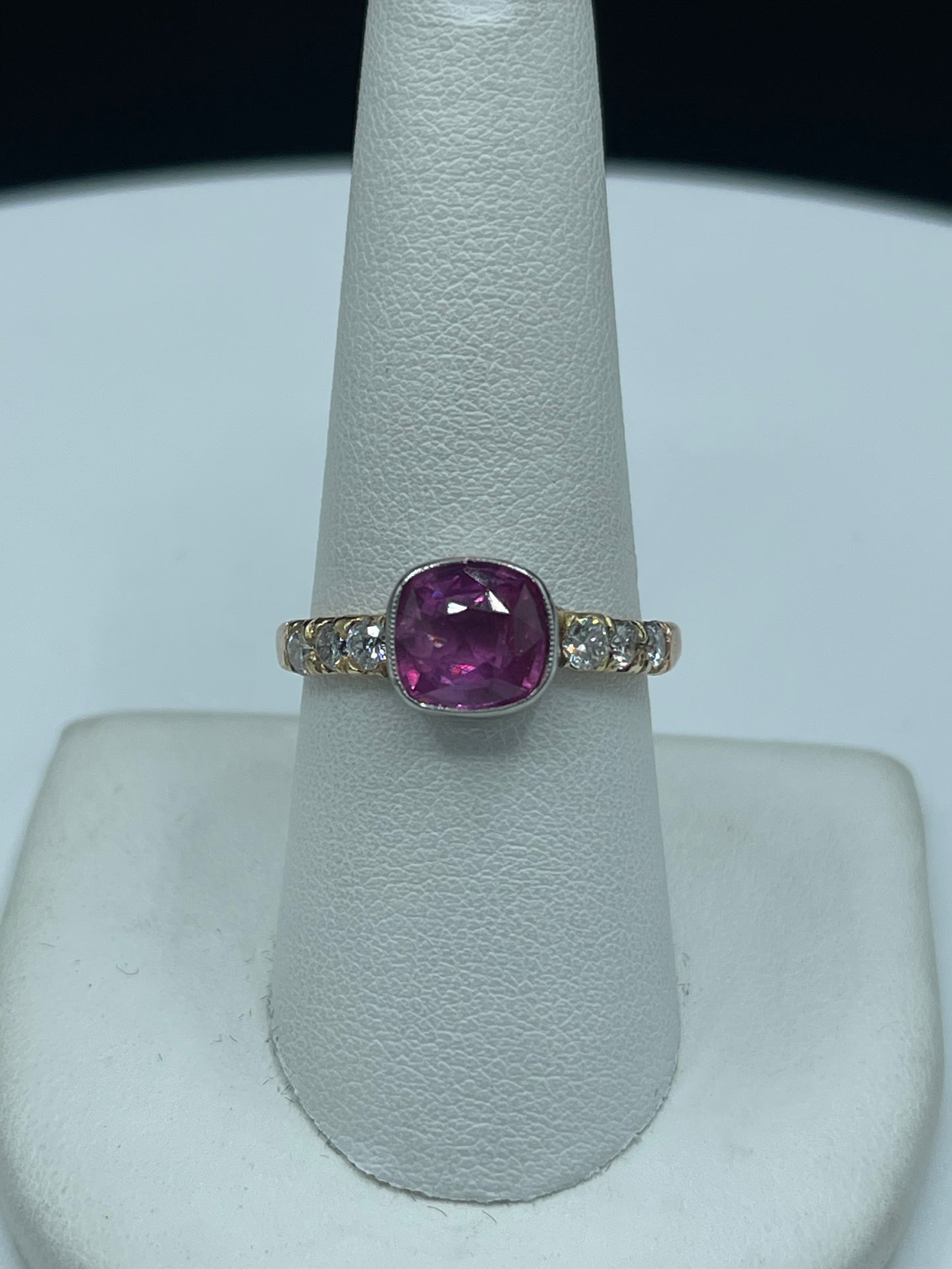 2.72 Carat Natural Pink Sapphire & Diamond Platinum + 14k Yellow Gold Ring (Size 8.5)