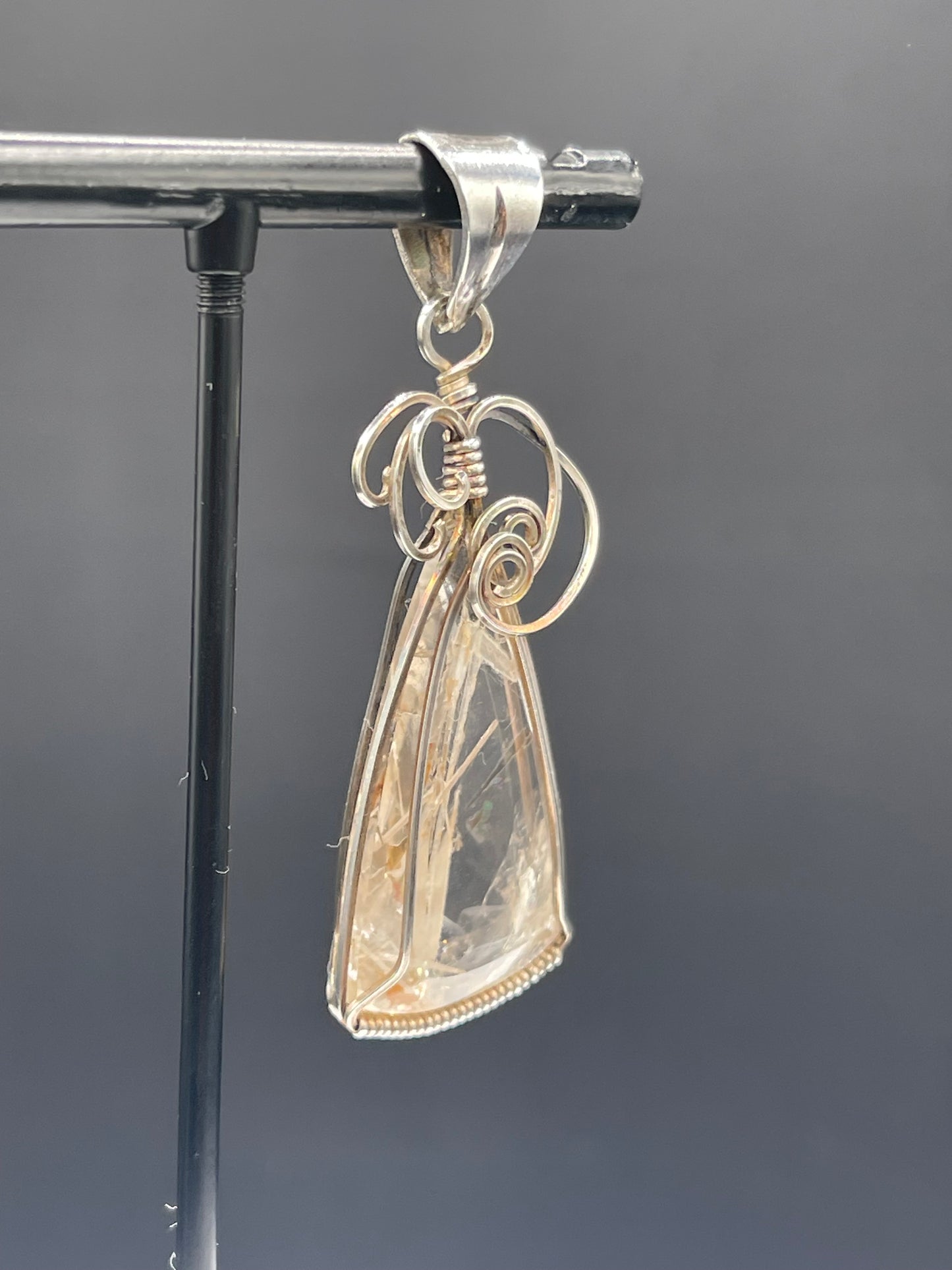 Natural Rutile Quartz Sterling Silver Wire Wrapped Pendant