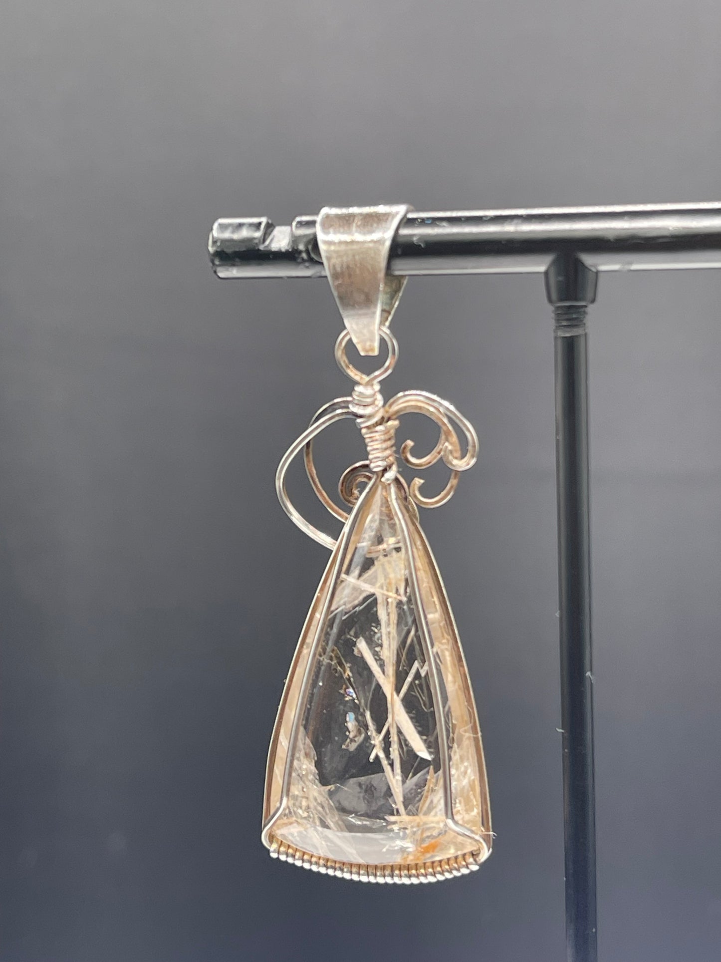 Natural Rutile Quartz Sterling Silver Wire Wrapped Pendant