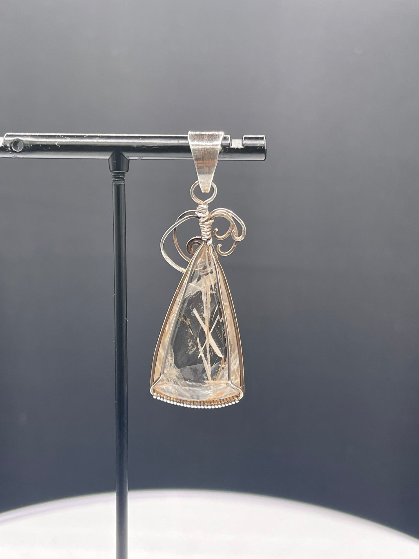 Natural Rutile Quartz Sterling Silver Wire Wrapped Pendant