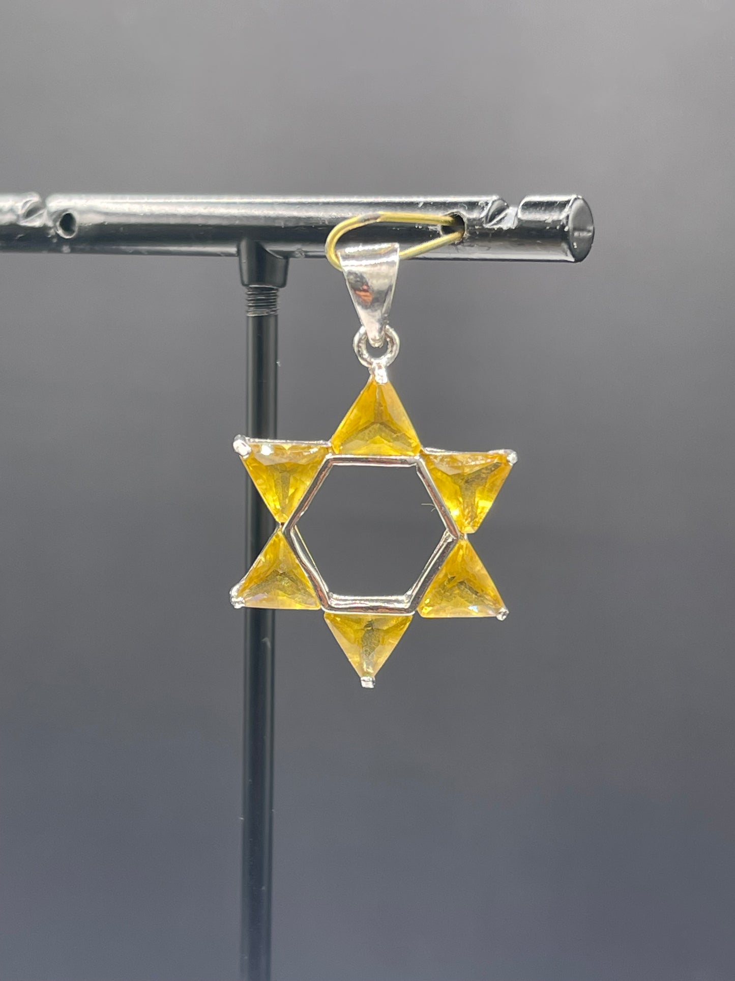 Natural Citrine Sterling Silver Star Of David Pendant