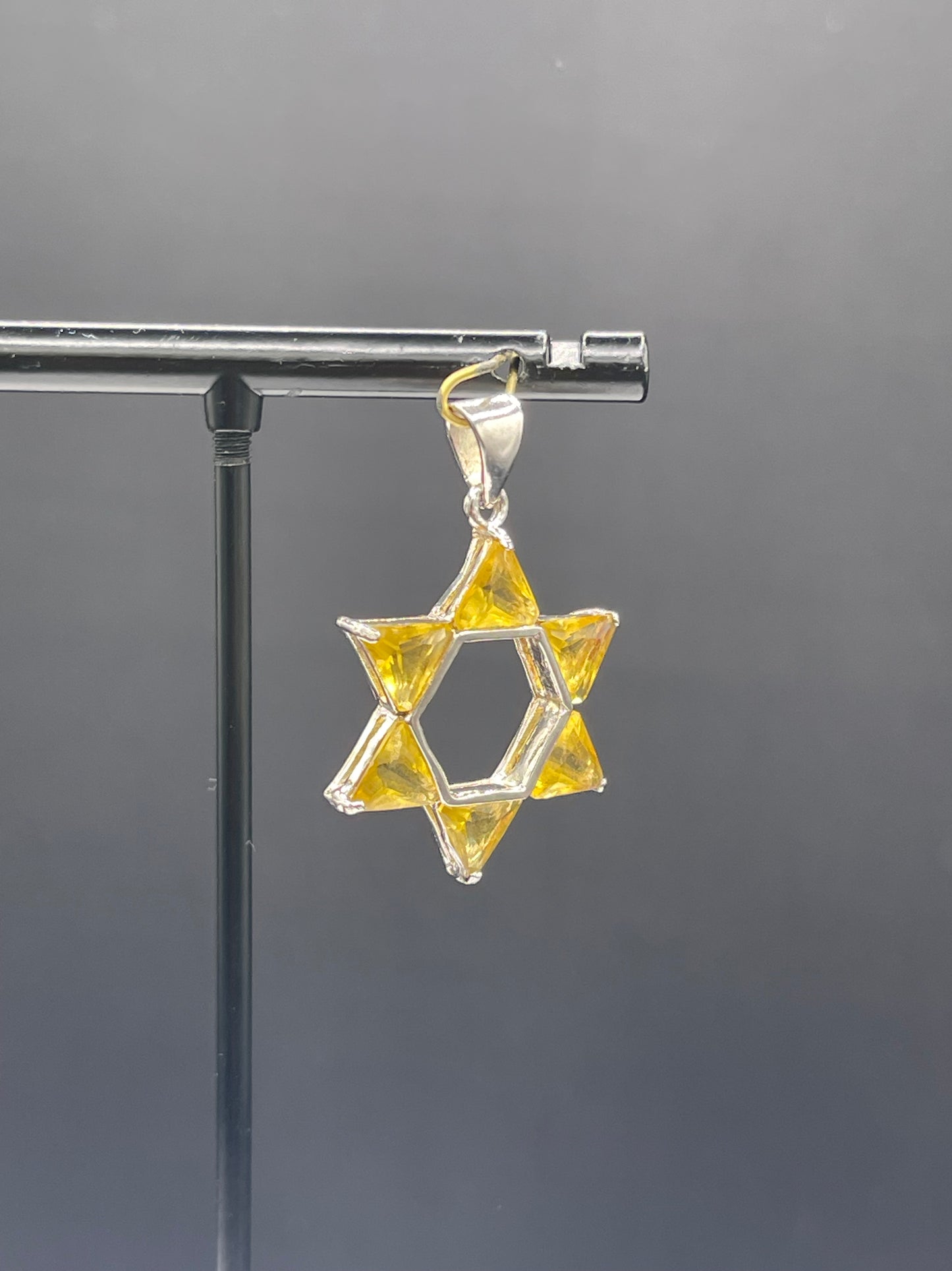 Natural Citrine Sterling Silver Star Of David Pendant