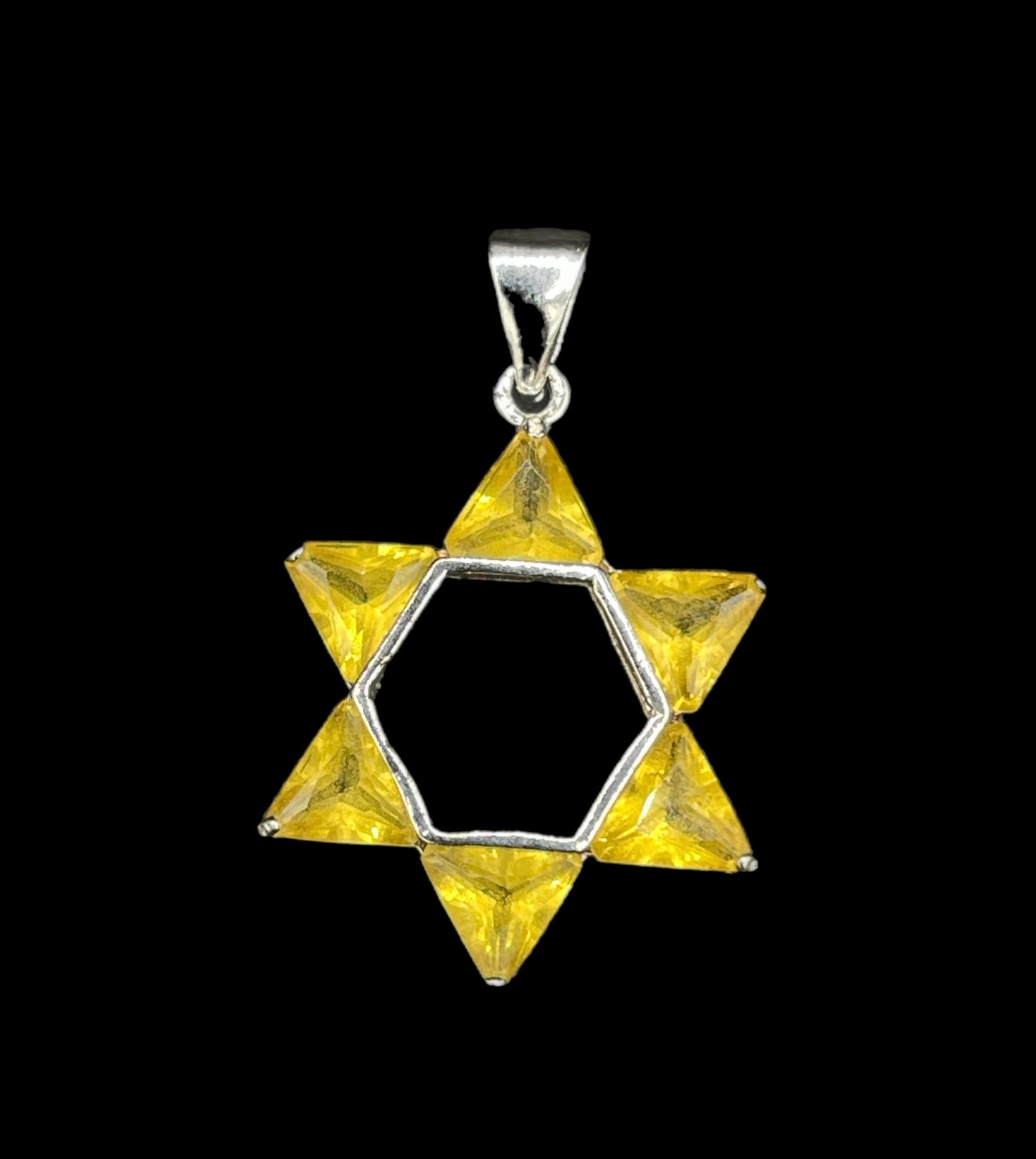 Natural Citrine Sterling Silver Star Of David Pendant