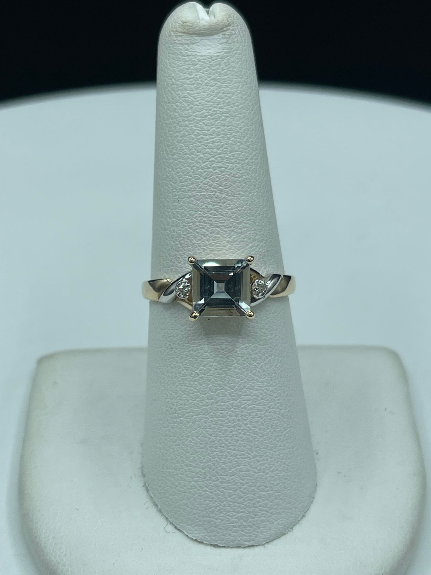 Natural Aquamarine & Diamond 10k Yellow Gold Ring (Size 7.25)