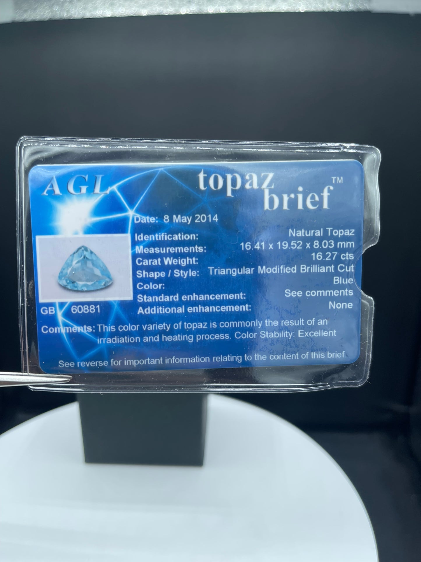 AGL Certified Paraiba Color Natural Blue Topaz Trillion Cut Loose Gemstone (16.14 x 19.52 x 8.03 MM