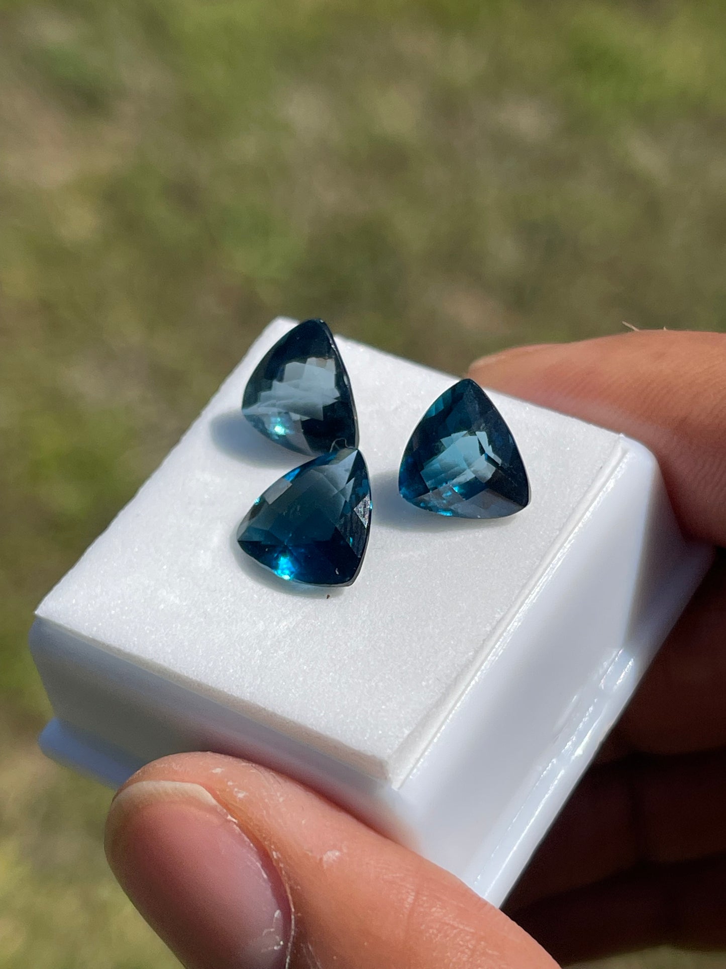 12.55 Carat Natural London Blue Topaz Trillion Cut Matching Loose Gemstones