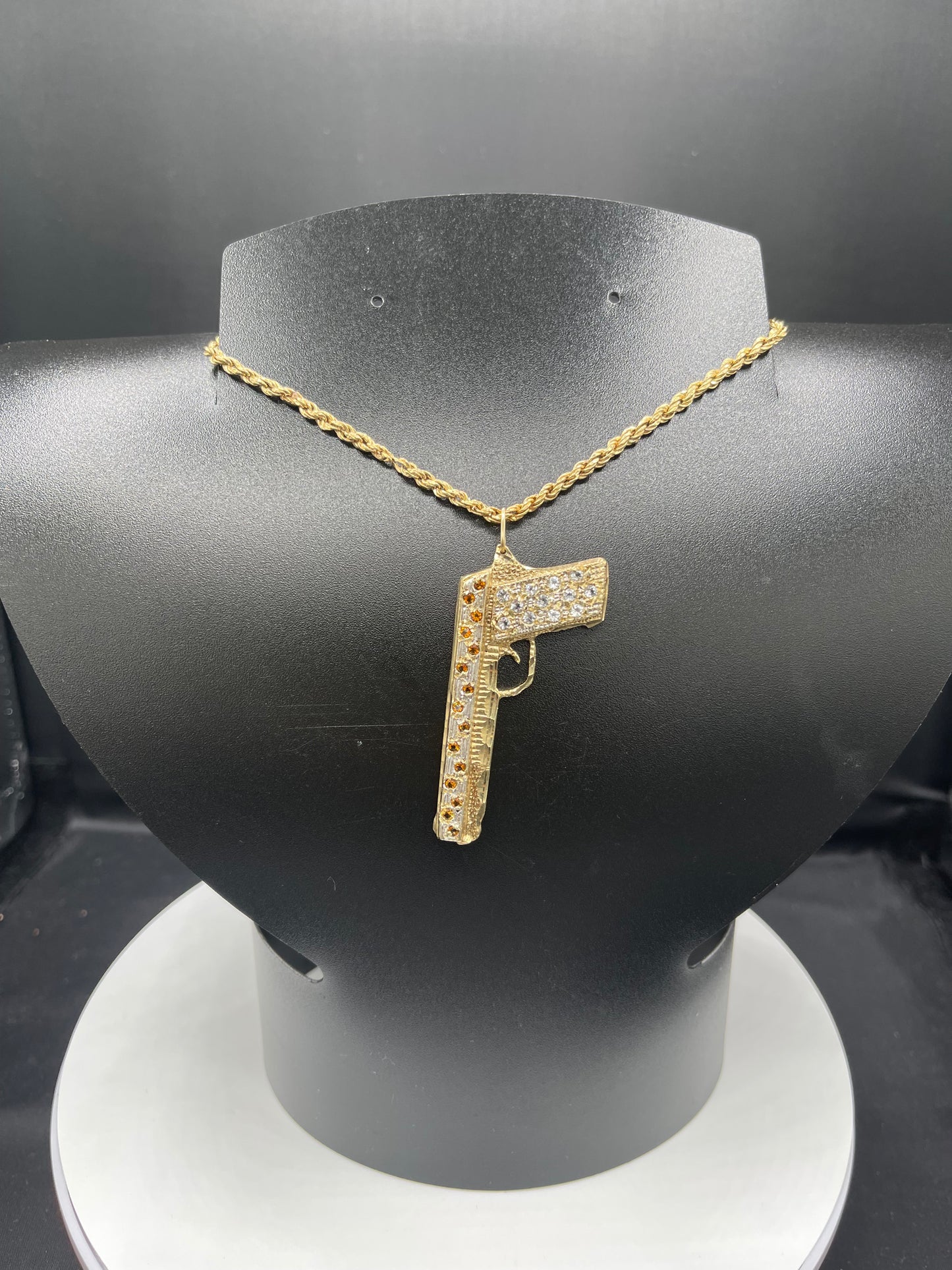 Custom Solid 14k Yellow Gold 1911 Unisex Pistol Pendant Necklace