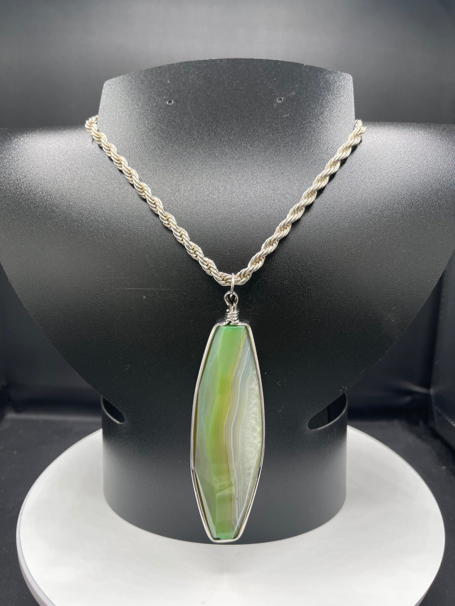 207 Carat Onyx 925 Sterling Silver Pendant & Rope Chain Necklace