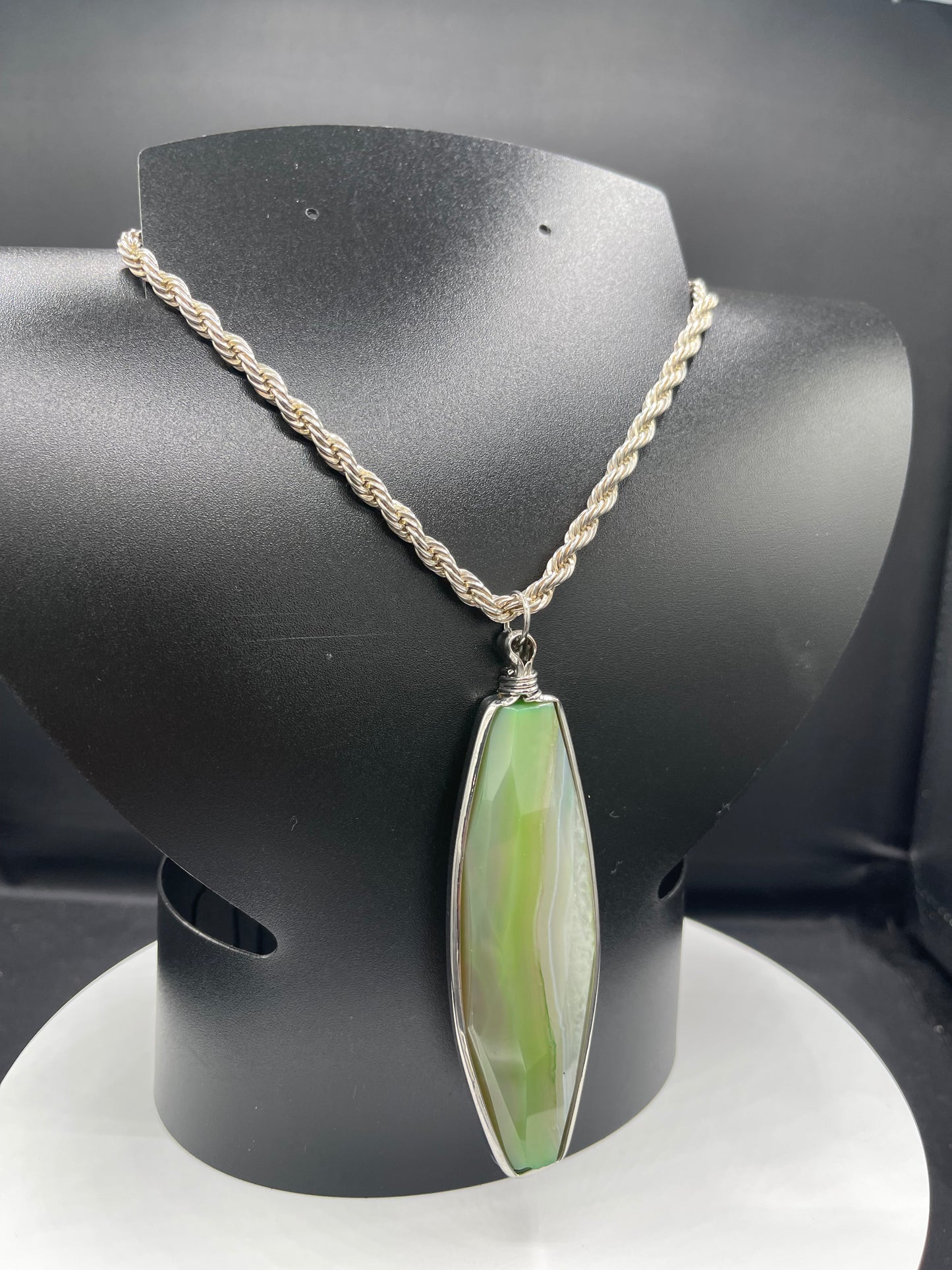 207 Carat Onyx 925 Sterling Silver Pendant & Rope Chain Necklace
