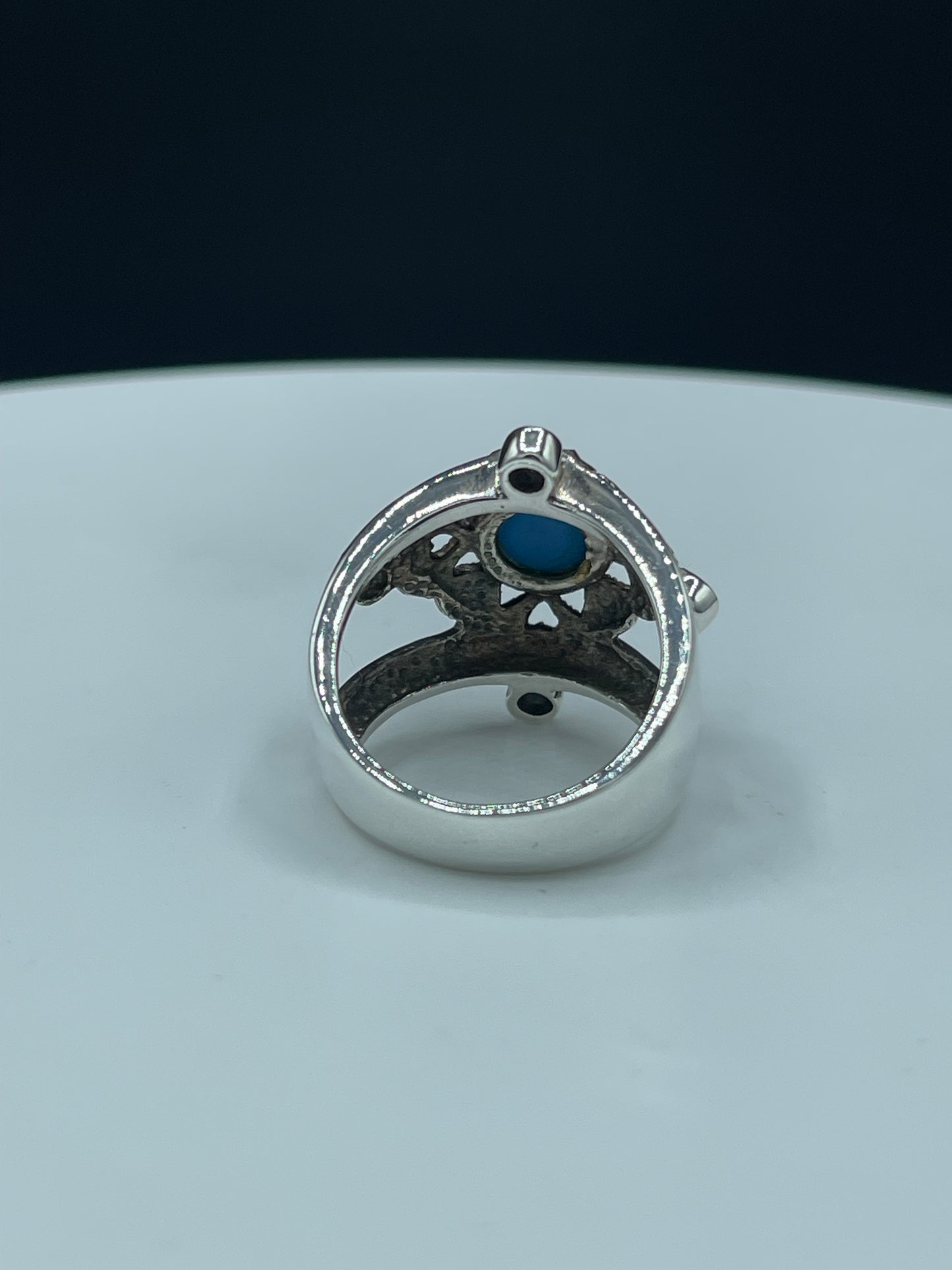 Natural Mother Of Pearl & Marcasite Sterling Silver Ring (Size 9)