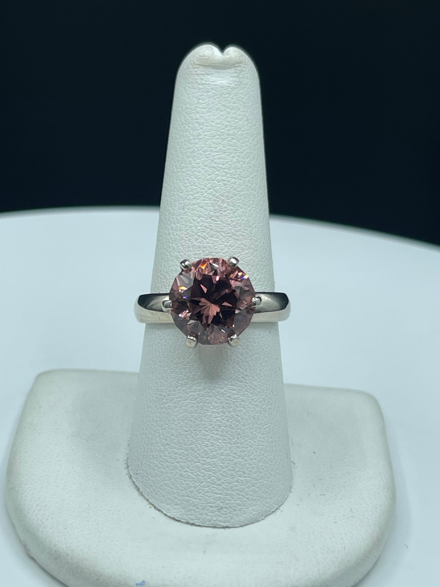 5.45 Carat Custom Cut Pink Tourmaline Engagement Ring 14k White Gold (Size 8)