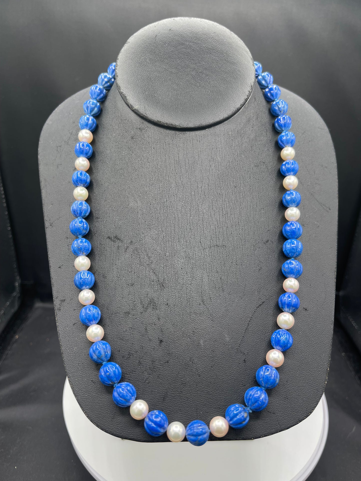 Natural Lapis Lazuli & Akoya Cultured Pearl 14k Gold Clasp Beaded Necklace