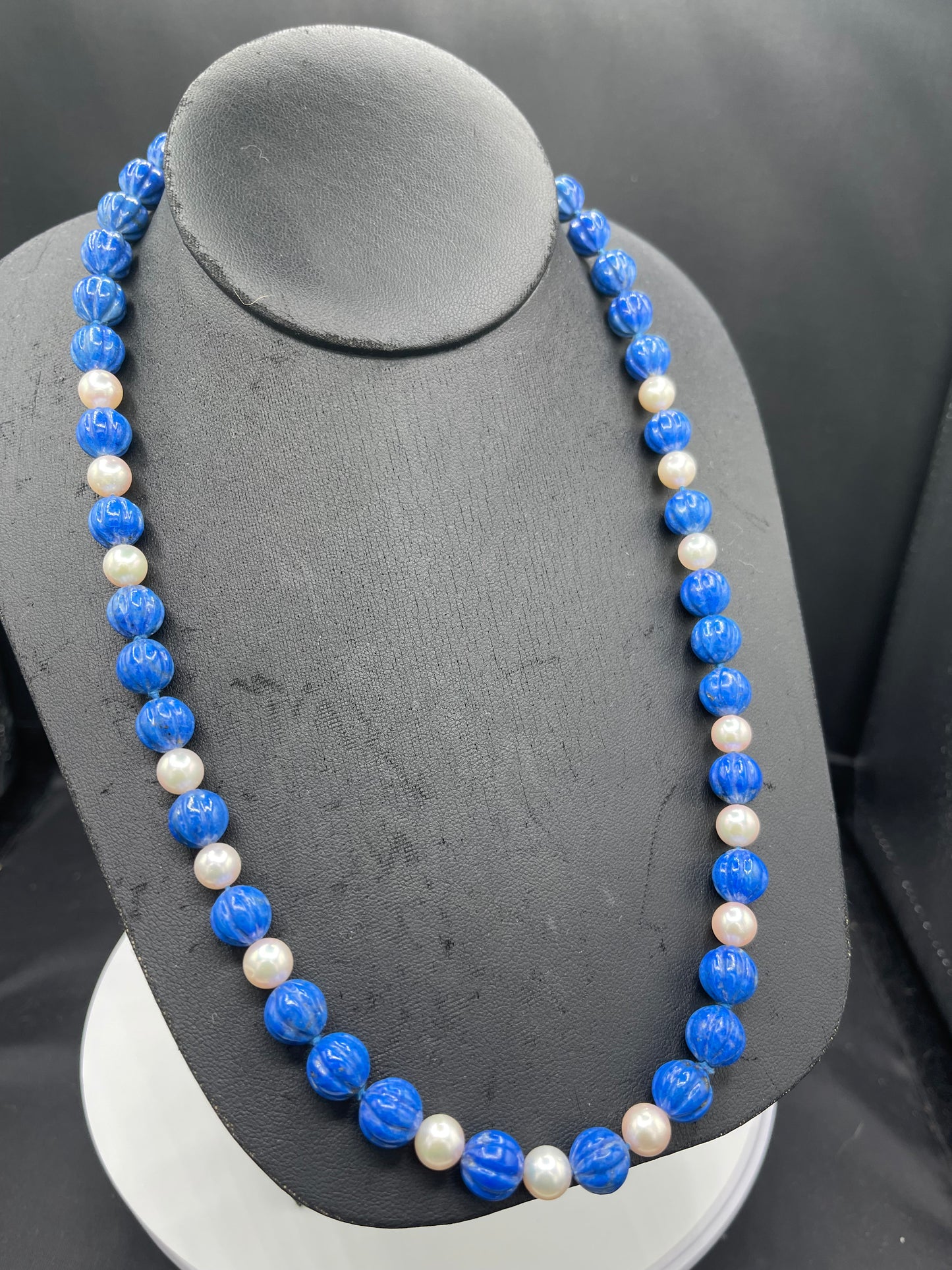Natural Lapis Lazuli & Akoya Cultured Pearl 14k Gold Clasp Beaded Necklace