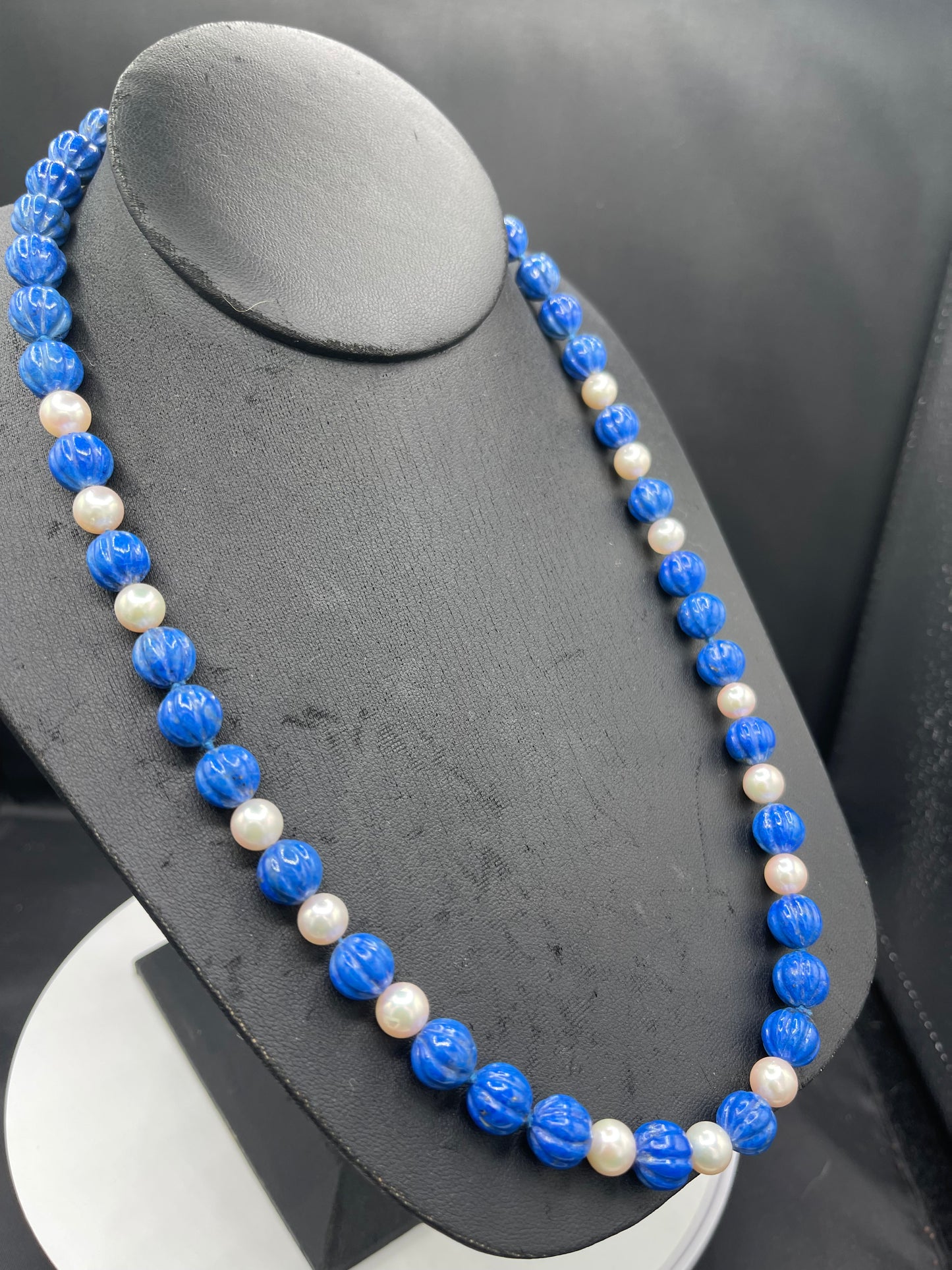 Natural Lapis Lazuli & Akoya Cultured Pearl 14k Gold Clasp Beaded Necklace
