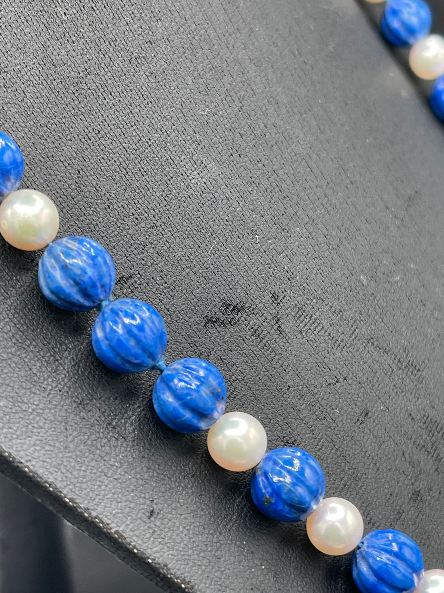 Natural Lapis Lazuli & Akoya Cultured Pearl 14k Gold Clasp Beaded Necklace