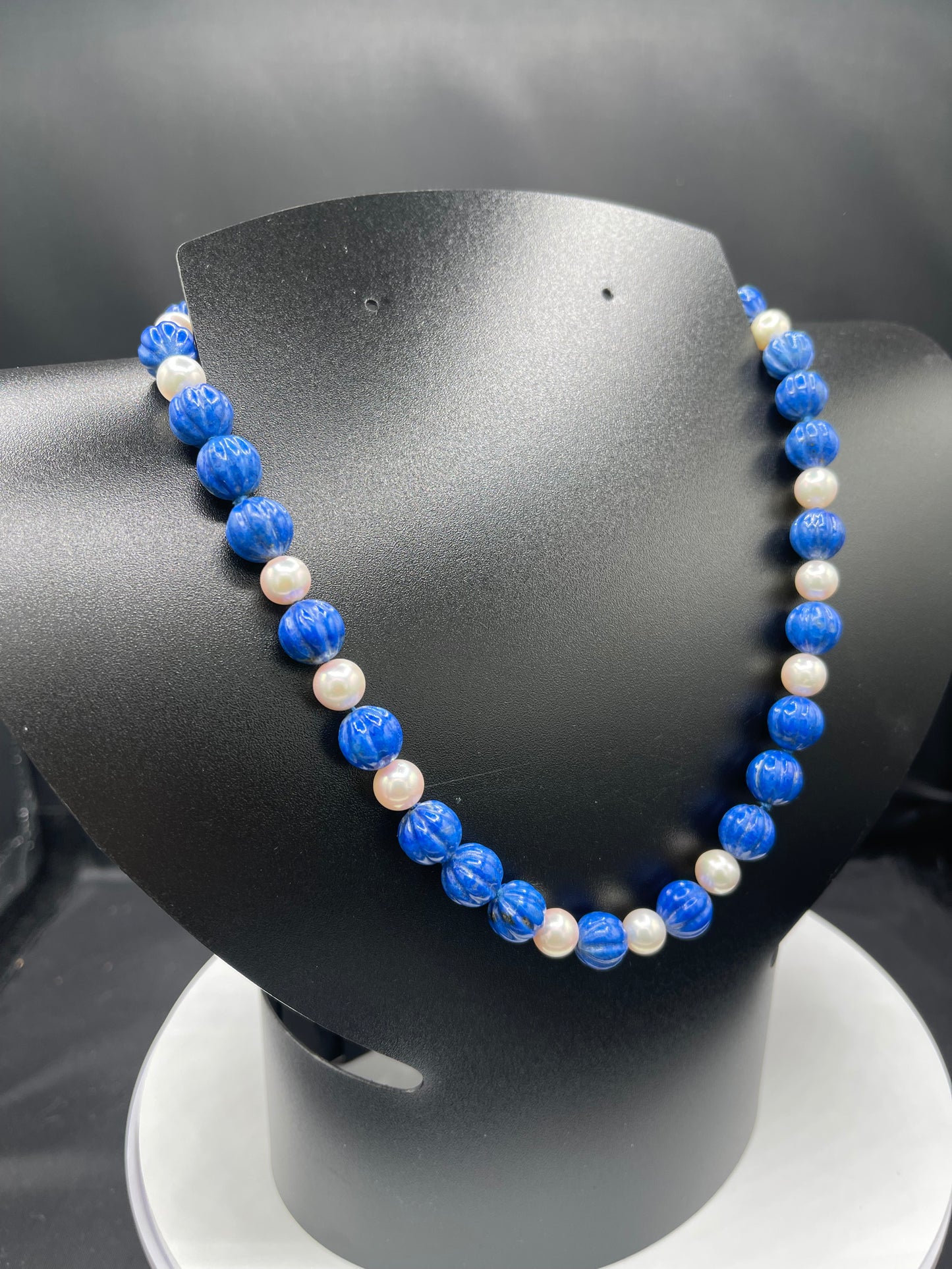 Natural Lapis Lazuli & Akoya Cultured Pearl 14k Gold Clasp Beaded Necklace
