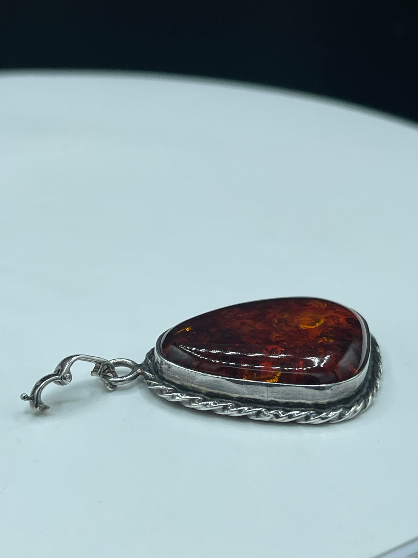 Unique Large Natural Amber Sterling Silver Enhancer Bail Pendant