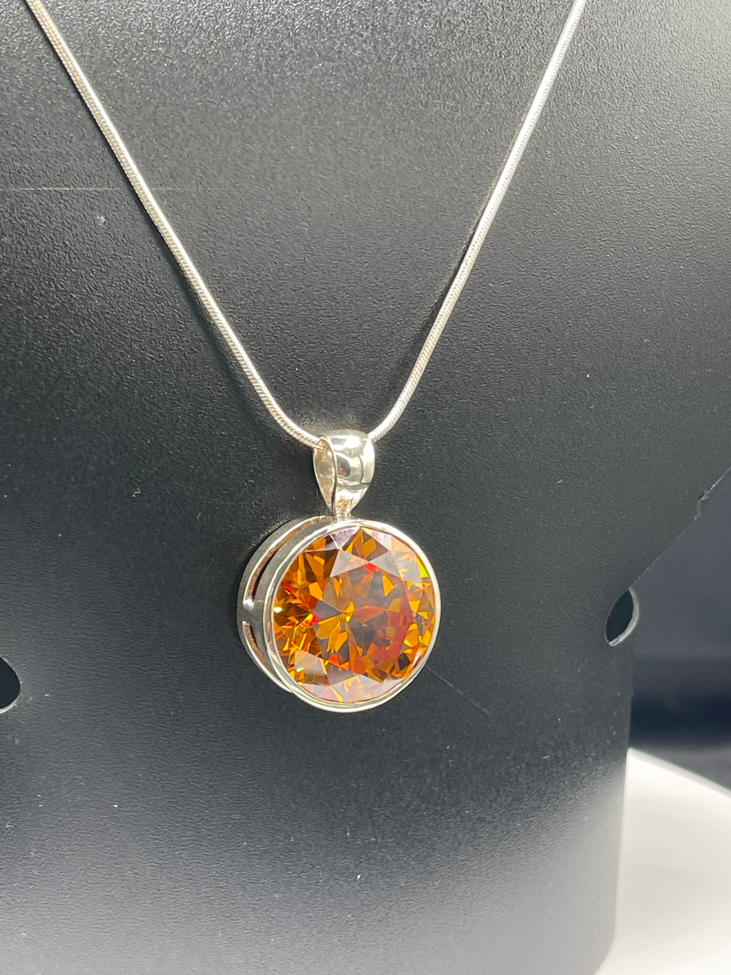Stunning 50 Carat Orange Cubic Zirconia Pendant Sterling Silver Pendant & Necklace