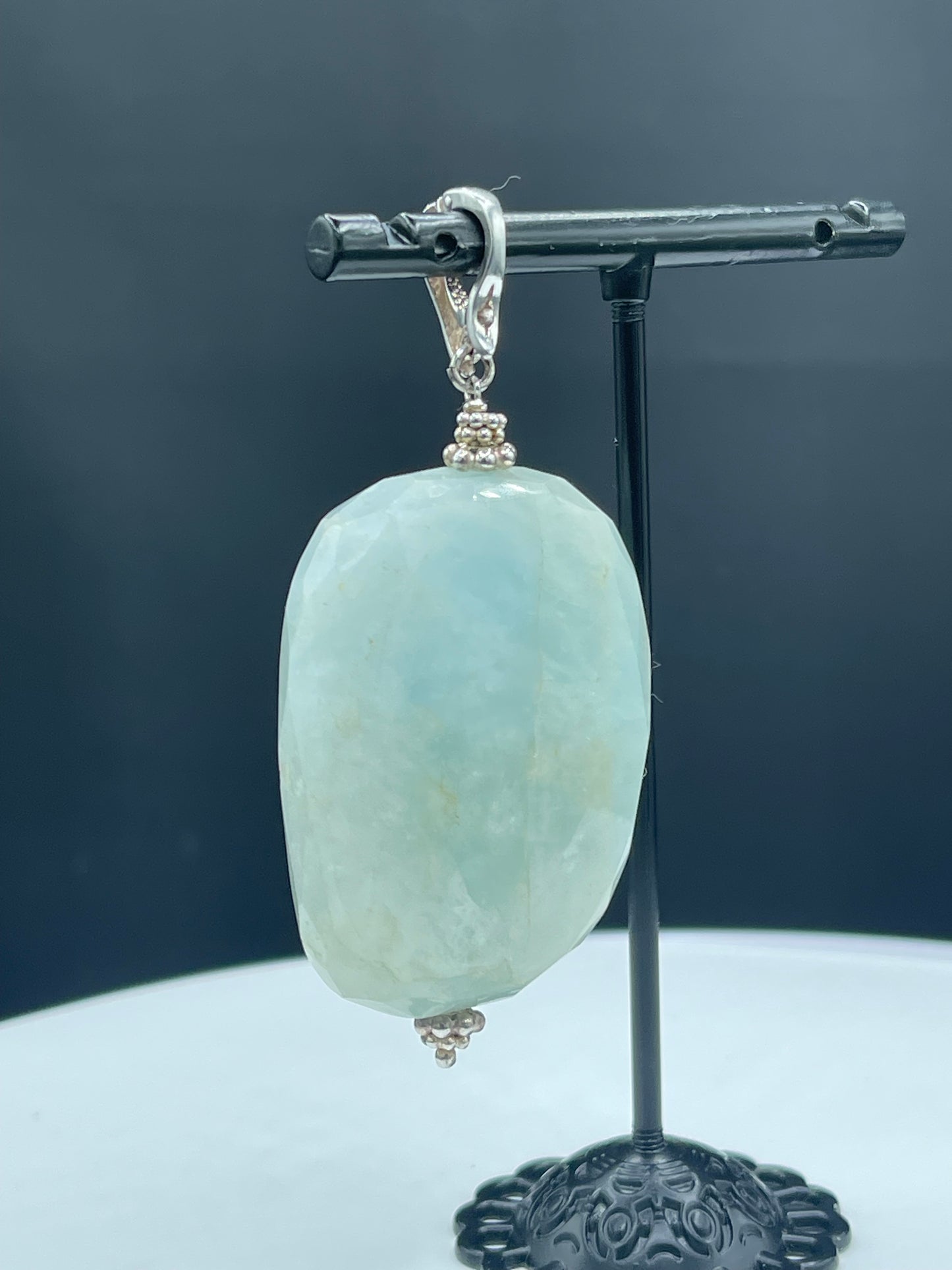Natural Milky Aquamarine Sterling Silver Enhancer Bail Pendant (150 carats +)