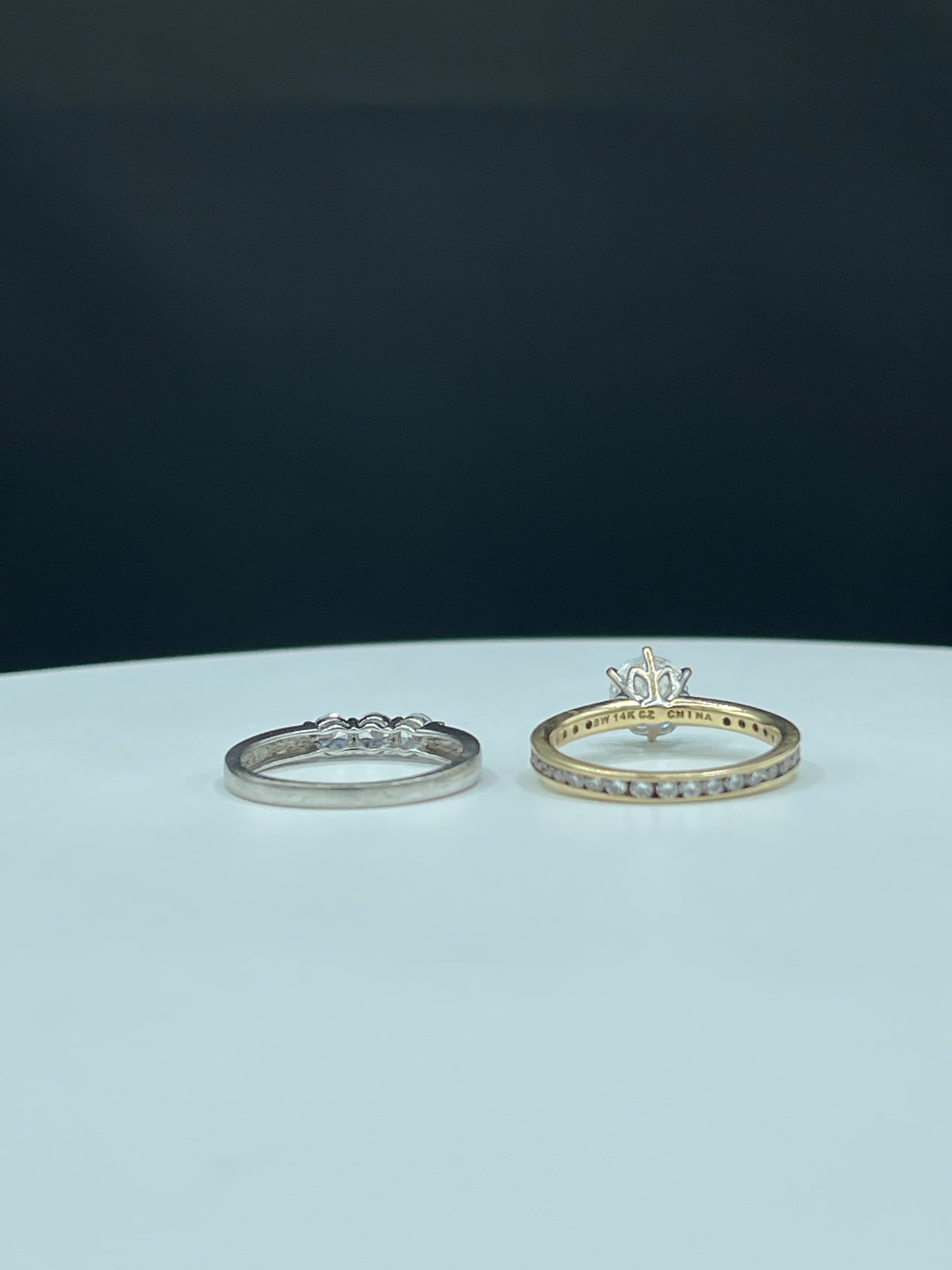 Elegant Cubic Zirconia 14k Yellow + White Gold Engagement Ring + Wedding Band Set (Size 8.25)