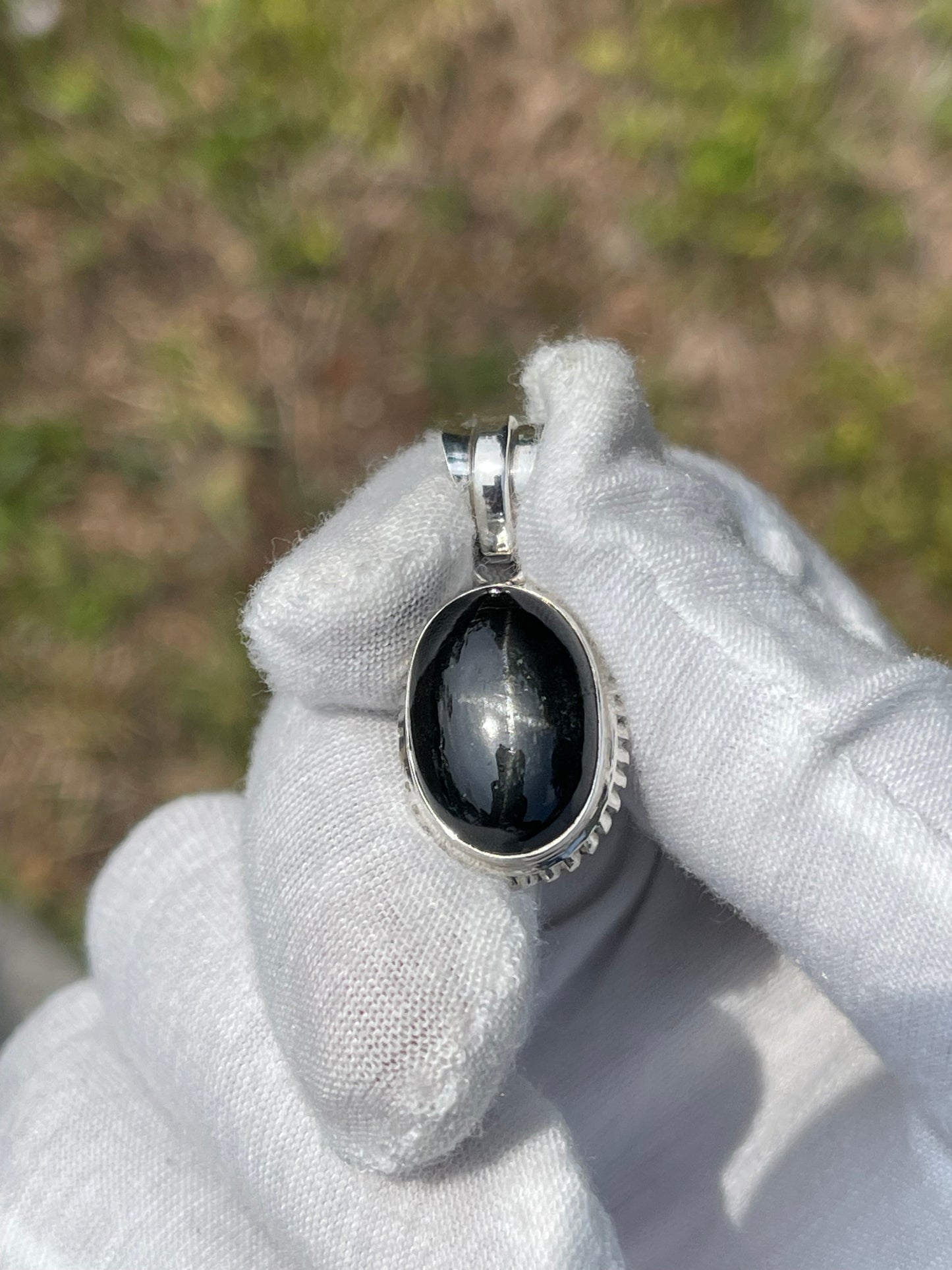 Natural Black Star Diopside Sterling Silver Pendant