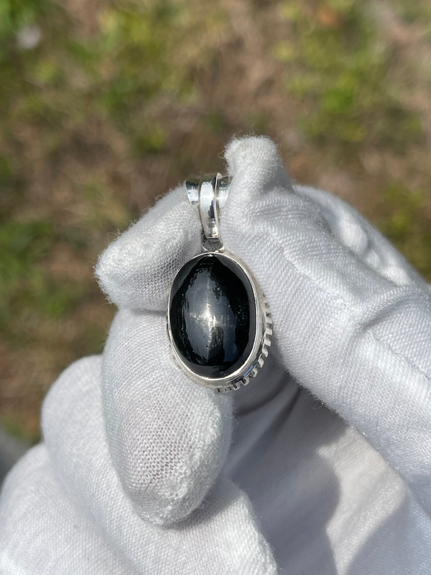Natural Black Star Diopside Sterling Silver Pendant