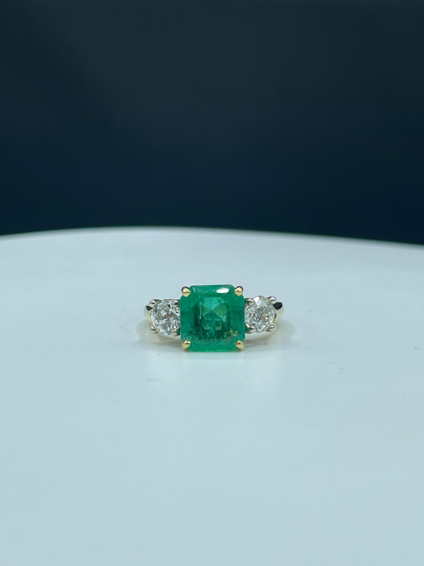 GIA Certified Natural 4.72 Carat Emerald & Diamond 18k Yellow Gold Ring | Old European Cut Diamonds