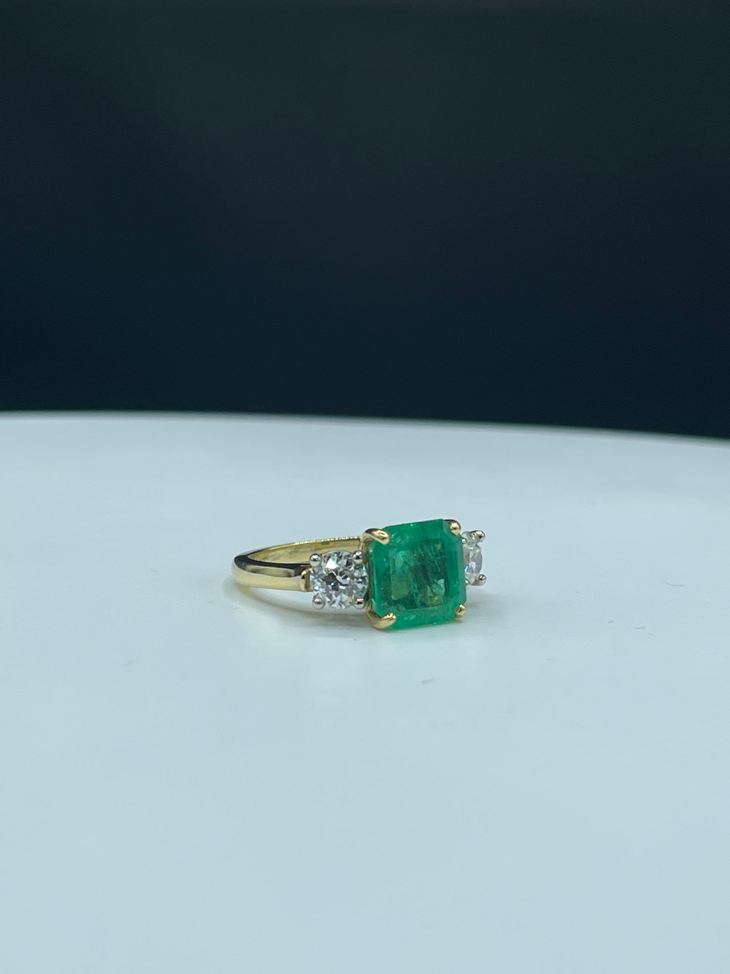 GIA Certified Natural 4.72 Carat Emerald & Diamond 18k Yellow Gold Ring | Old European Cut Diamonds