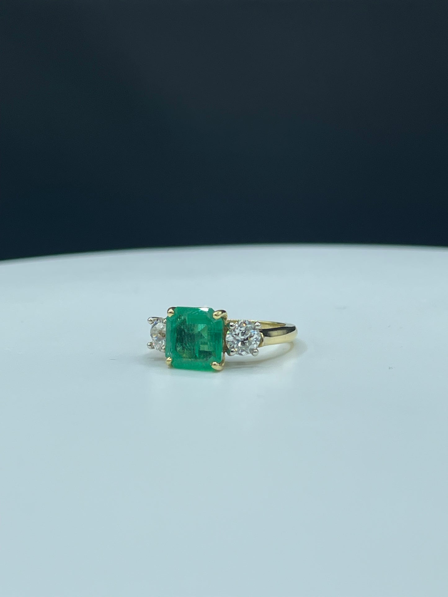GIA Certified Natural 4.72 Carat Emerald & Diamond 18k Yellow Gold Ring | Old European Cut Diamonds