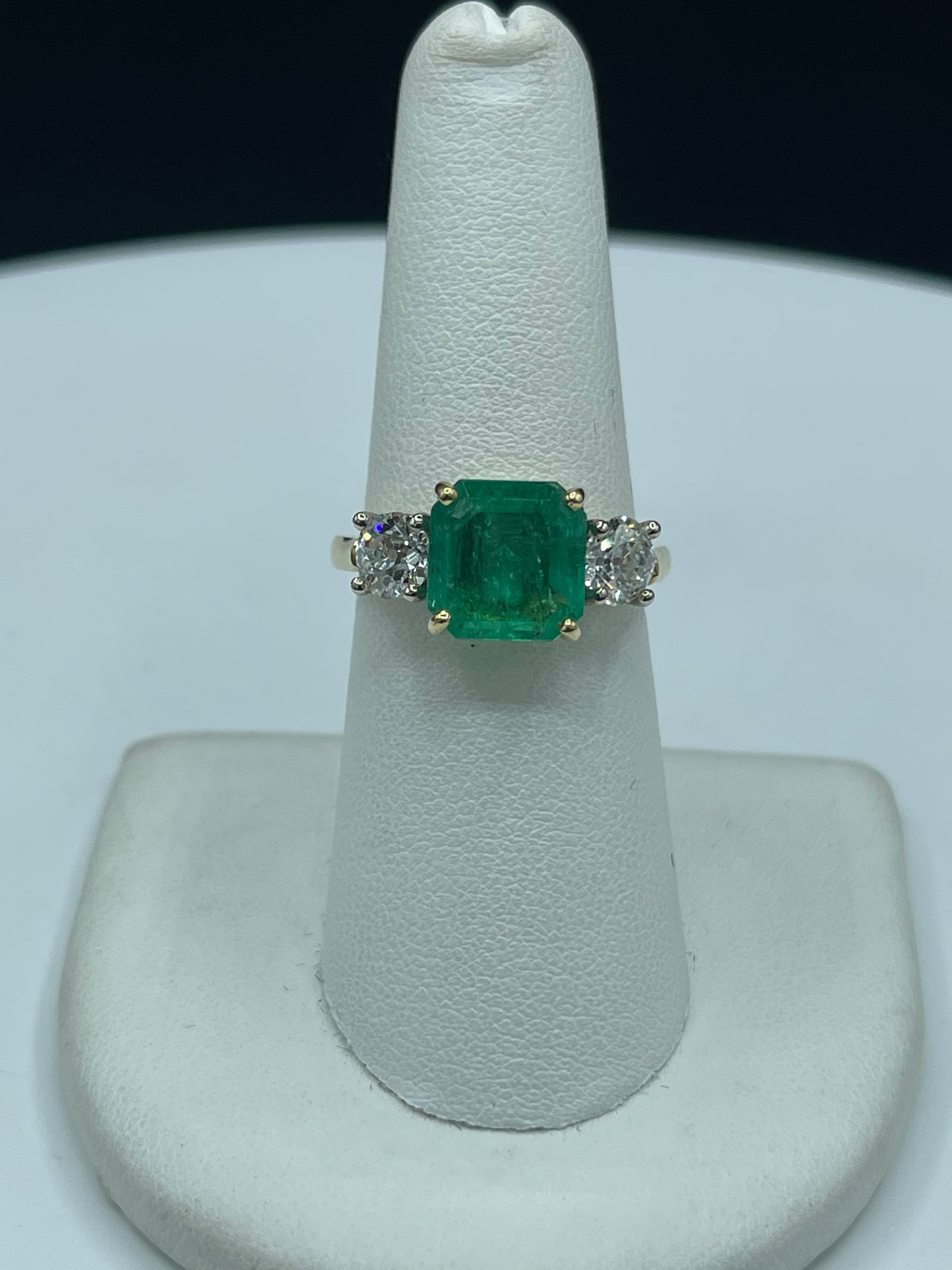 GIA Certified Natural 4.72 Carat Emerald & Diamond 18k Yellow Gold Ring | Old European Cut Diamonds