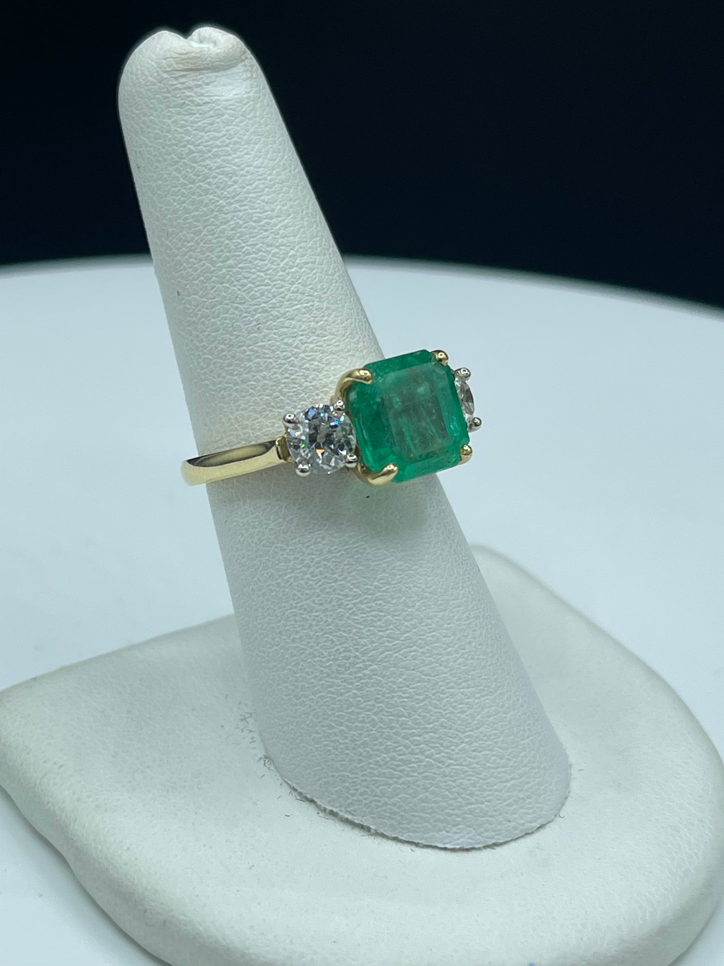 GIA Certified Natural 4.72 Carat Emerald & Diamond 18k Yellow Gold Ring | Old European Cut Diamonds