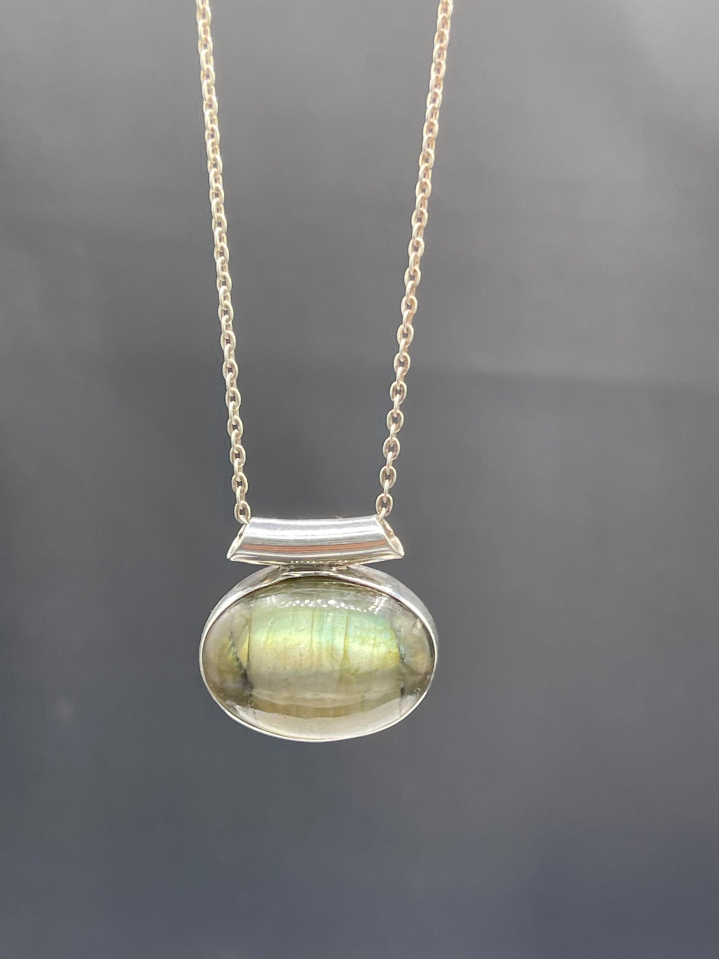 Natural Labradorite Sterling Silver Slide Pendant & Chain (17.75 Inches)