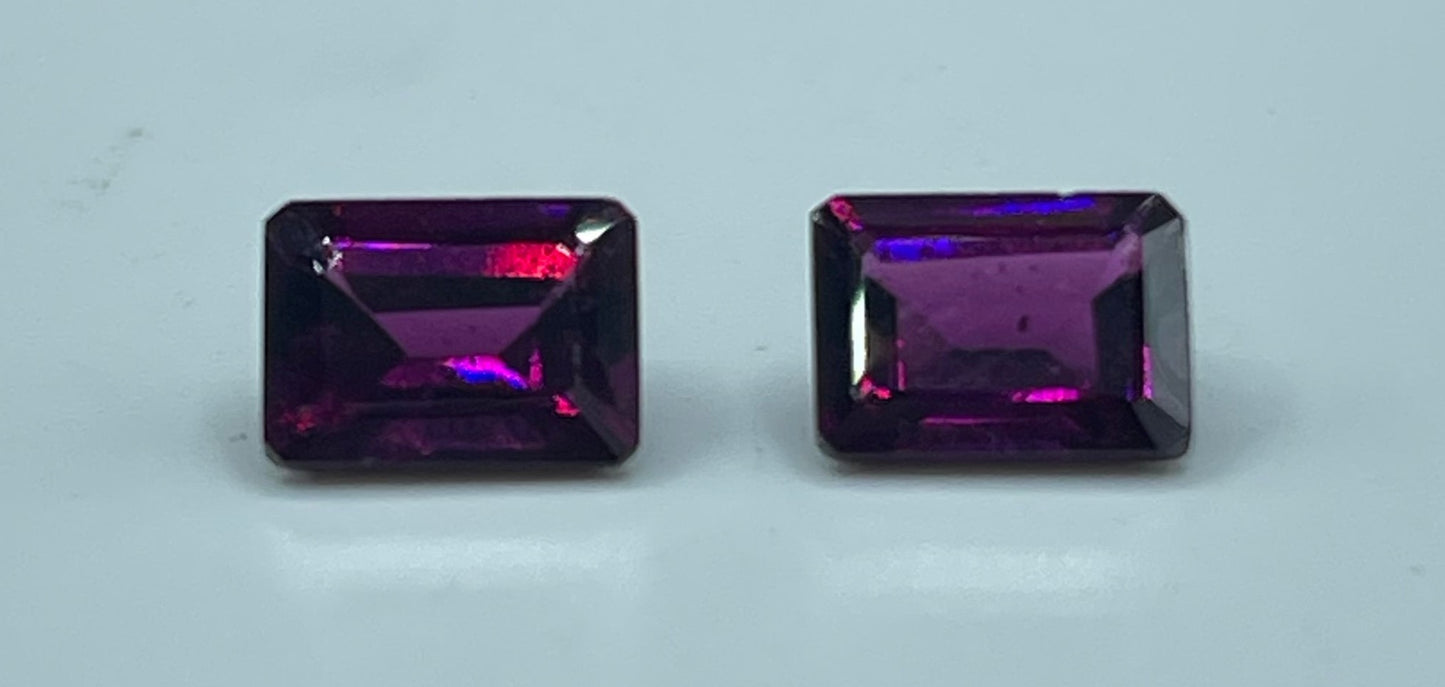 Natural Purple Grape Garnet Emerald Cut Loose Gemstones | 8x6 MM | 4.26 Carats | Rare and Fiery Matching Pair
