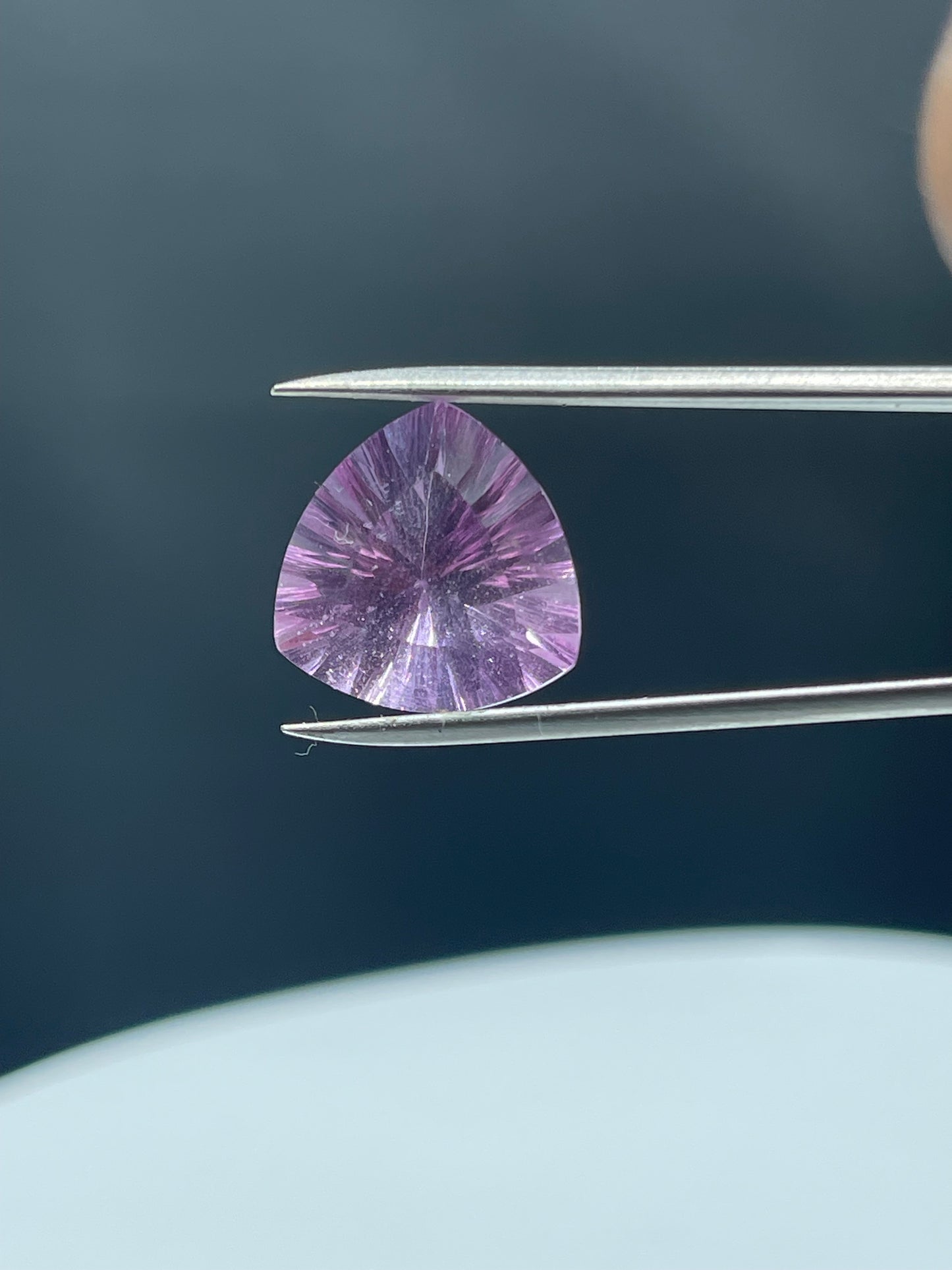 Violet Pink Natural Fluorite Trillion Laser Cut Loose Gemstone, 13.51 Carats, Flawless, 16x16 MM - Rare Brazilian Beauty