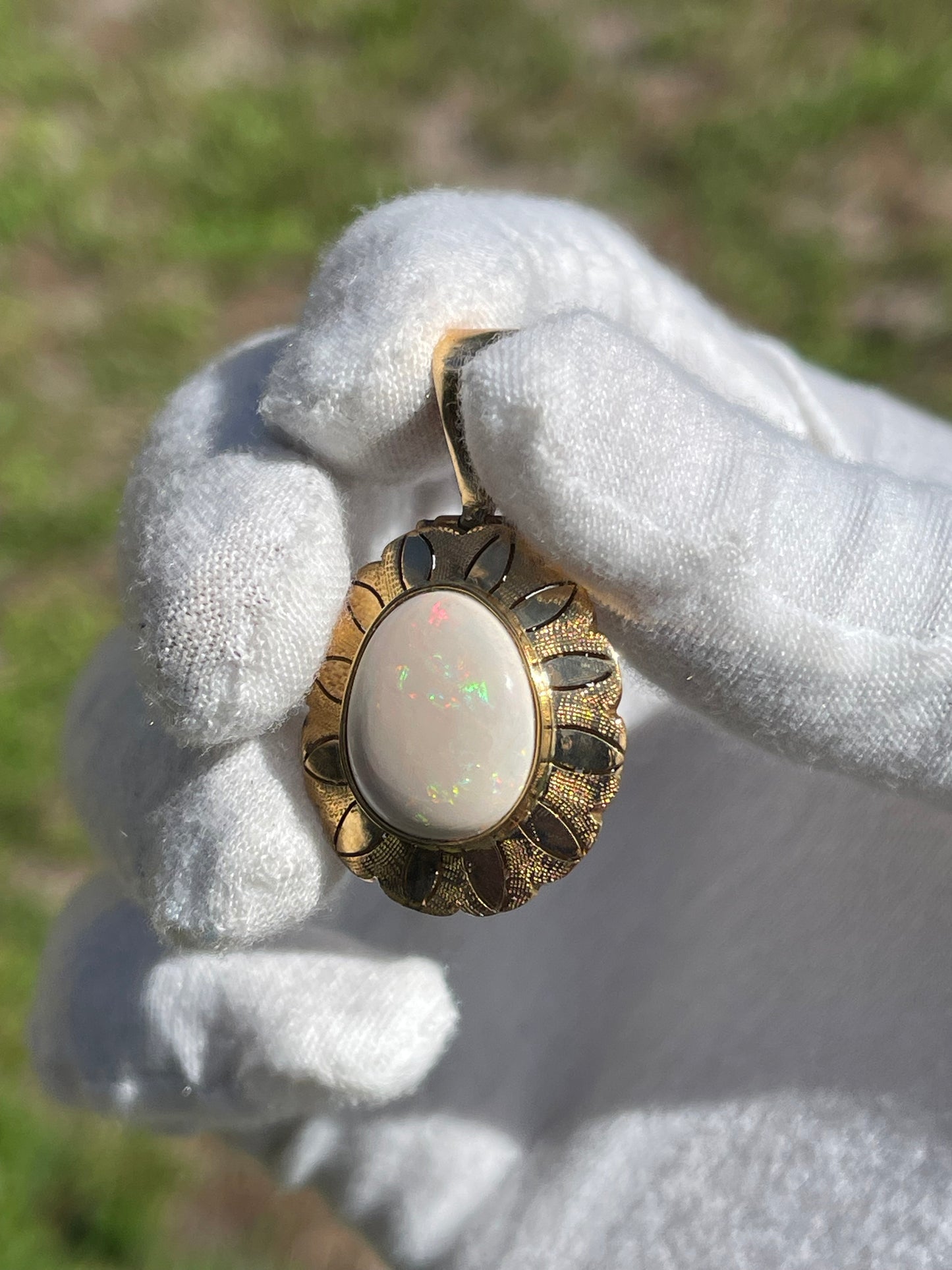 Natural Ethiopian Opal 14k Yellow Gold Pendant
