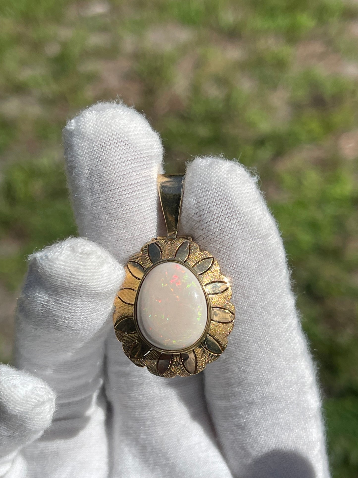 Natural Ethiopian Opal 14k Yellow Gold Pendant