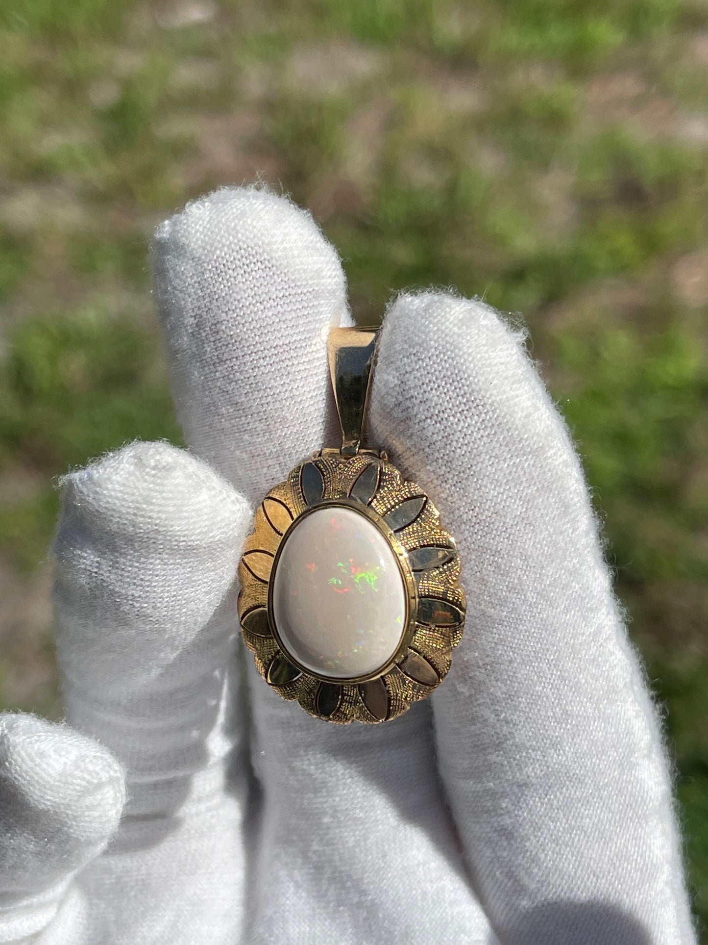Natural Ethiopian Opal 14k Yellow Gold Pendant