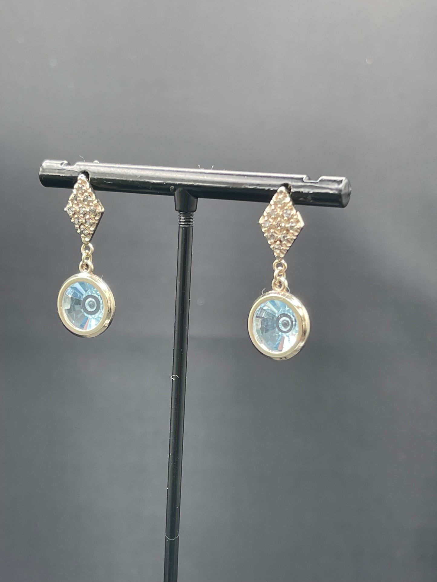 Custom Blue Topaz & Diamond 14k White Gold Dangle Earrings