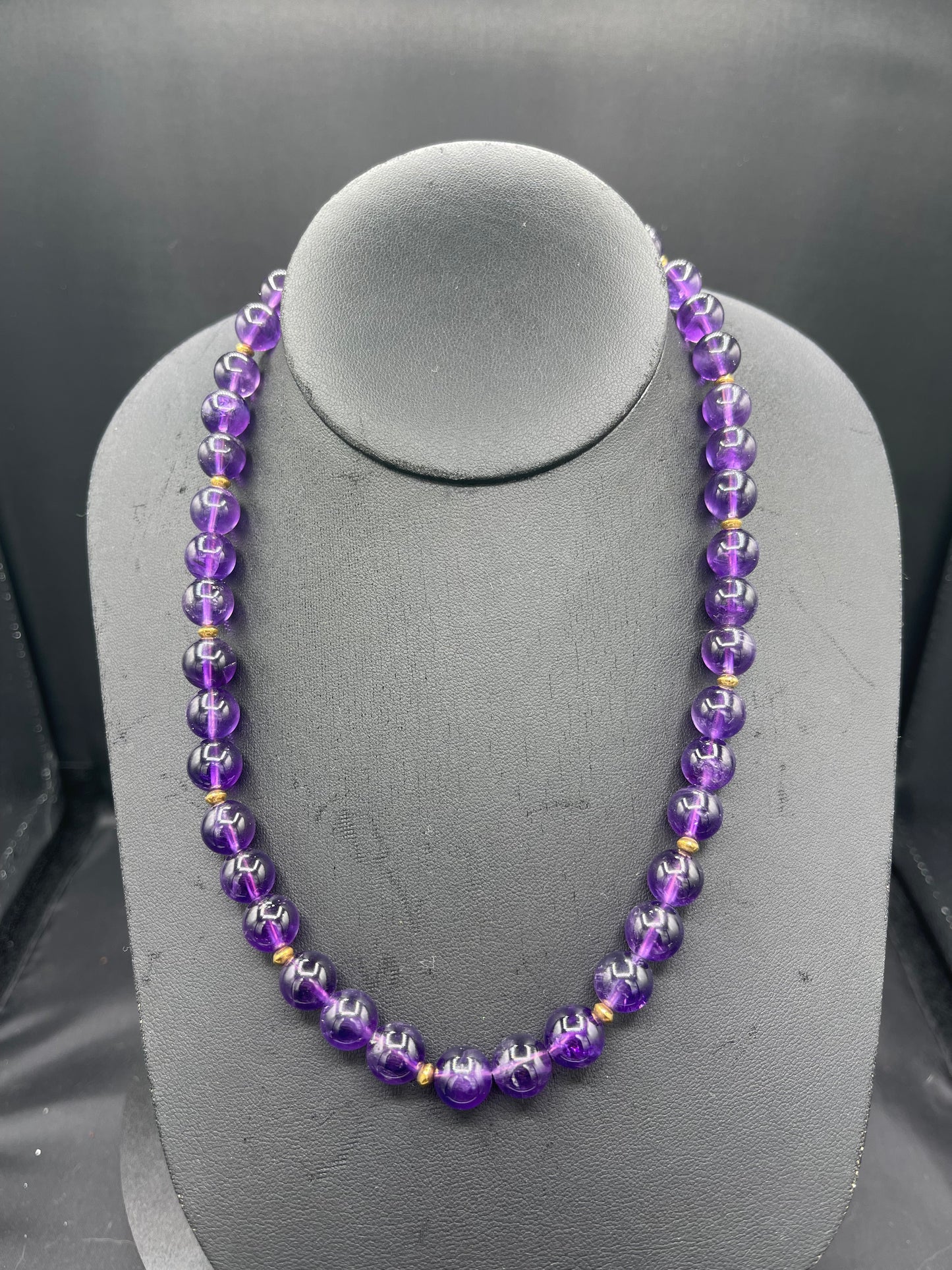 Fine 280 Carat Natural Amethyst & 18k Yellow Gold Beaded Necklace