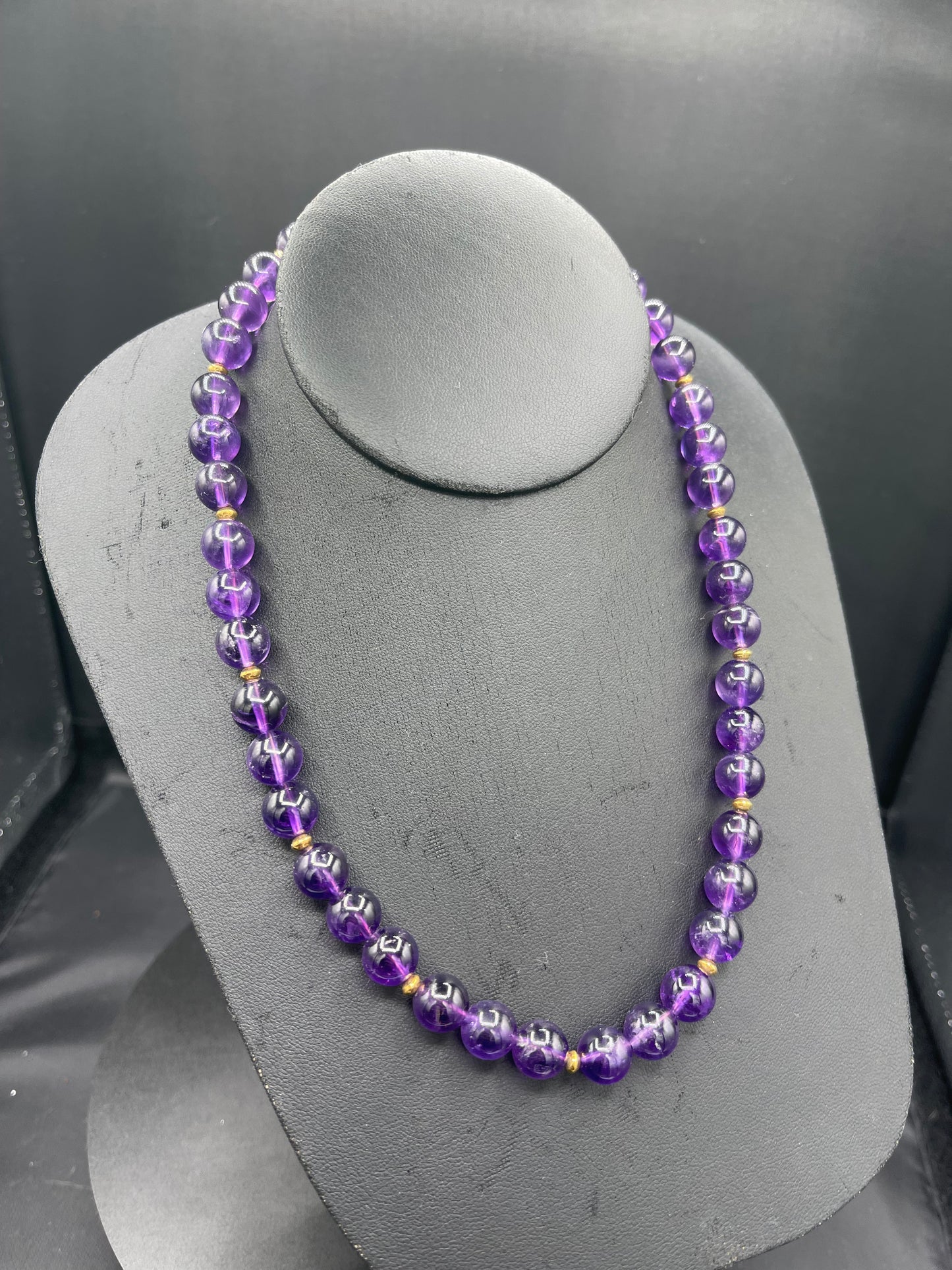 Fine 280 Carat Natural Amethyst & 18k Yellow Gold Beaded Necklace