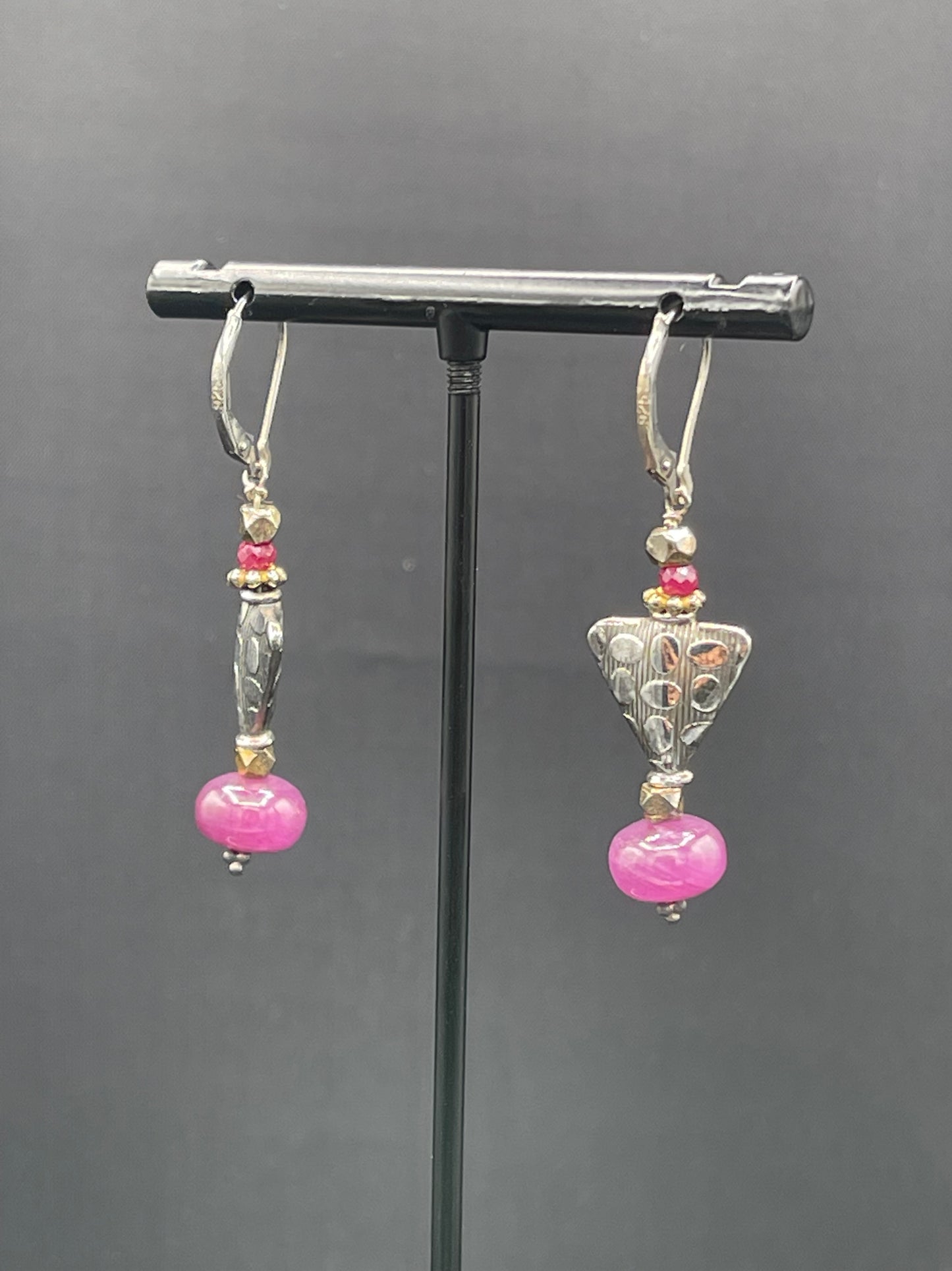 Natural Ruby Sterling Silver Dangle Earrings