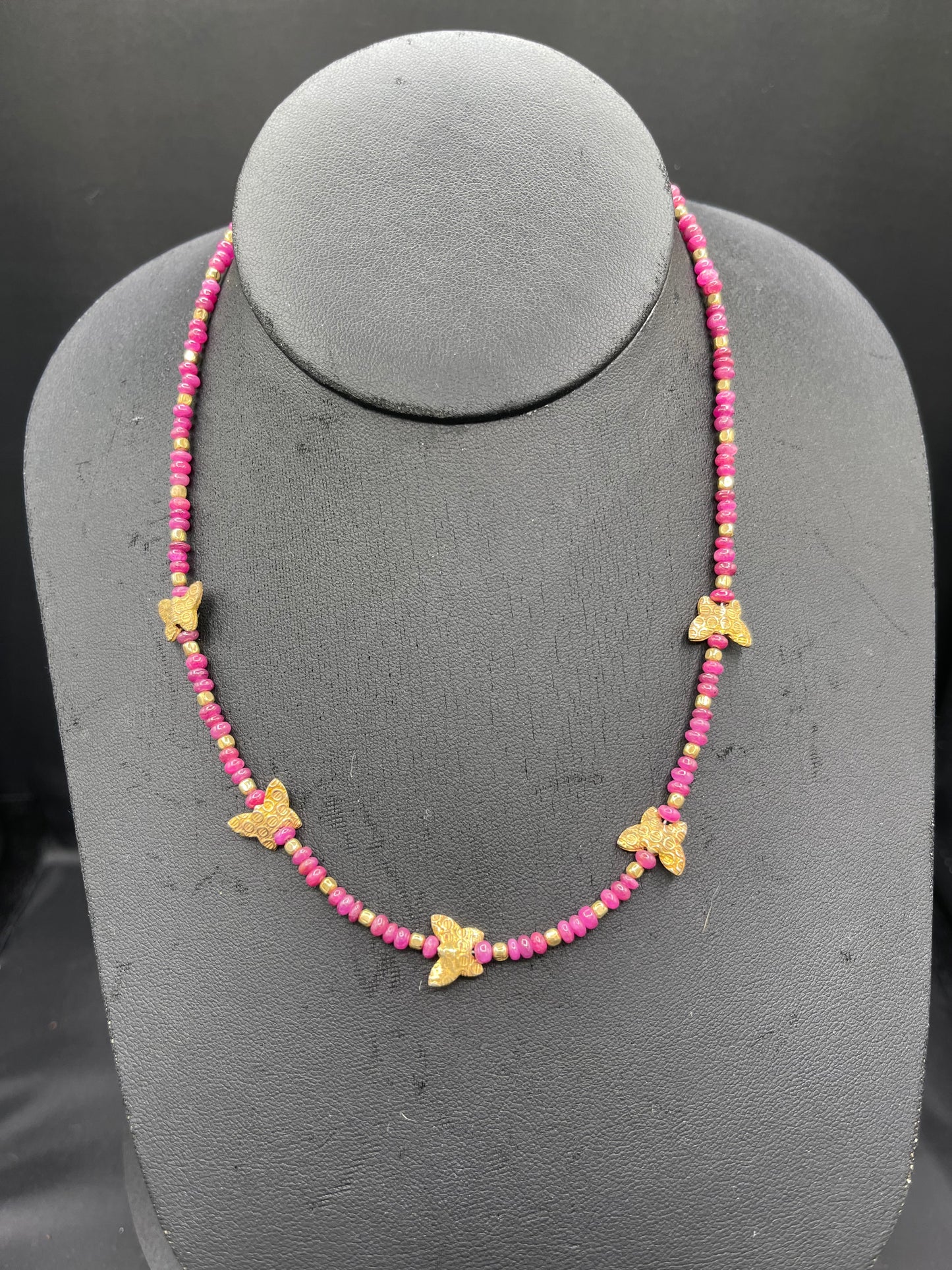 Natural Ruby & Sterling Silver Vermeil Butterfly Beaded Necklace