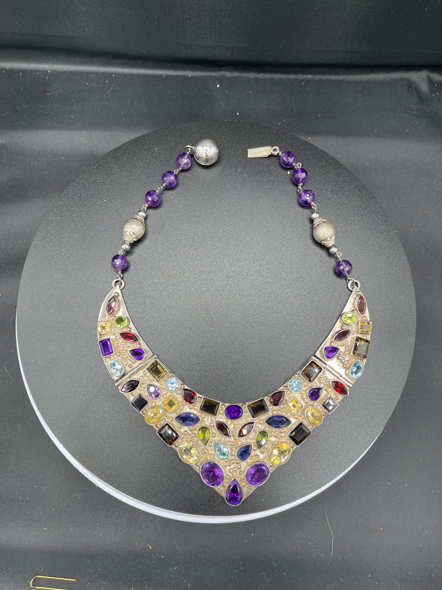 100 Carat Natural Semi Precious Sterling Silver Bib Necklace