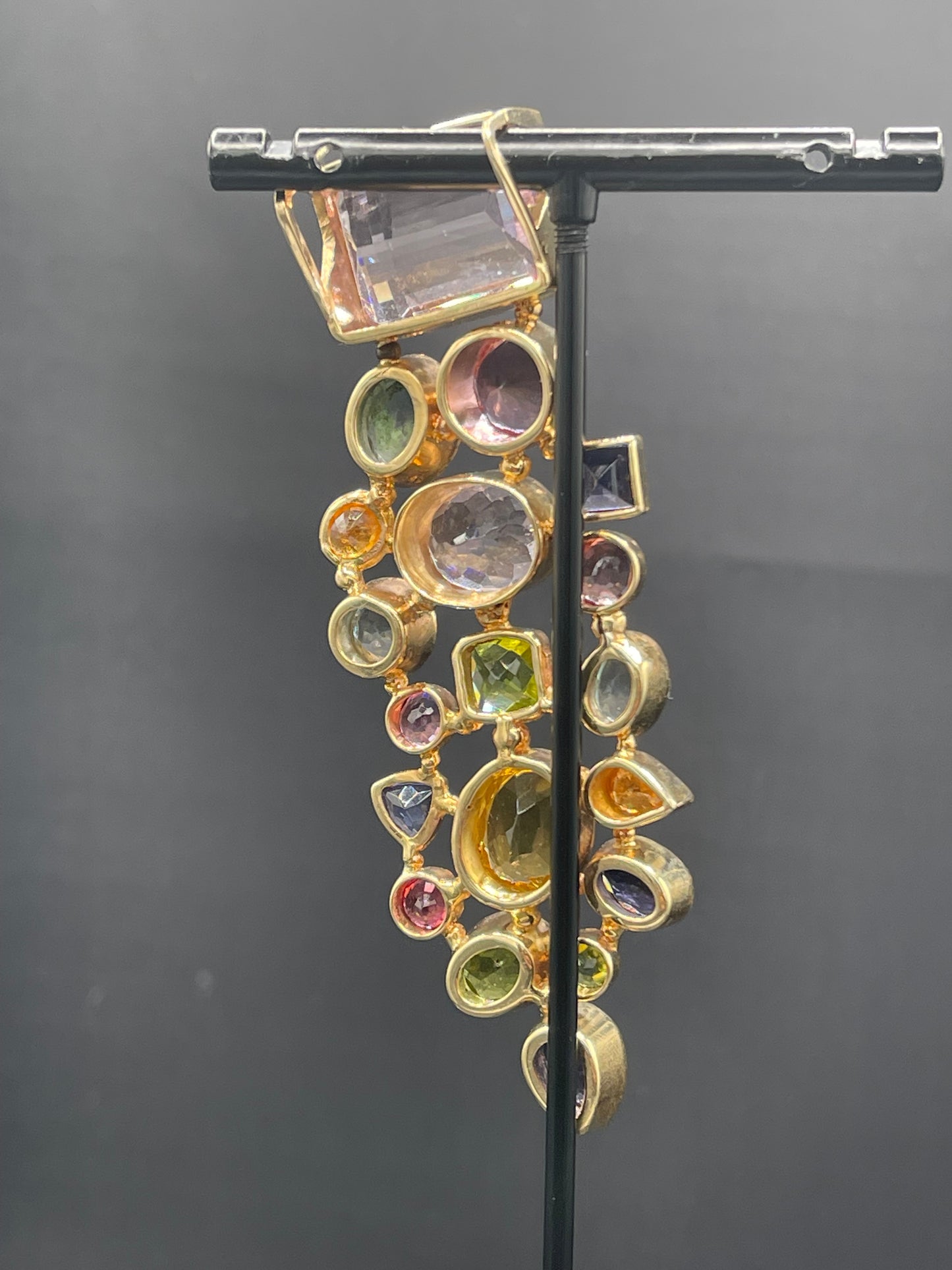 Natural Kunzite, Tourmaline, Aquamarine, Iolite, Spessartite, Golden Beryl & Peridot 14K Yellow Gold Large Pendant