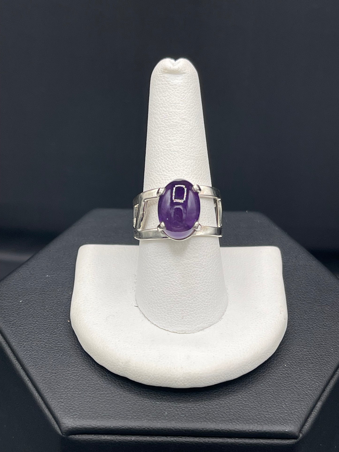 Natural Amethyst Cabochon Sterling Silver Adjustable Ring
