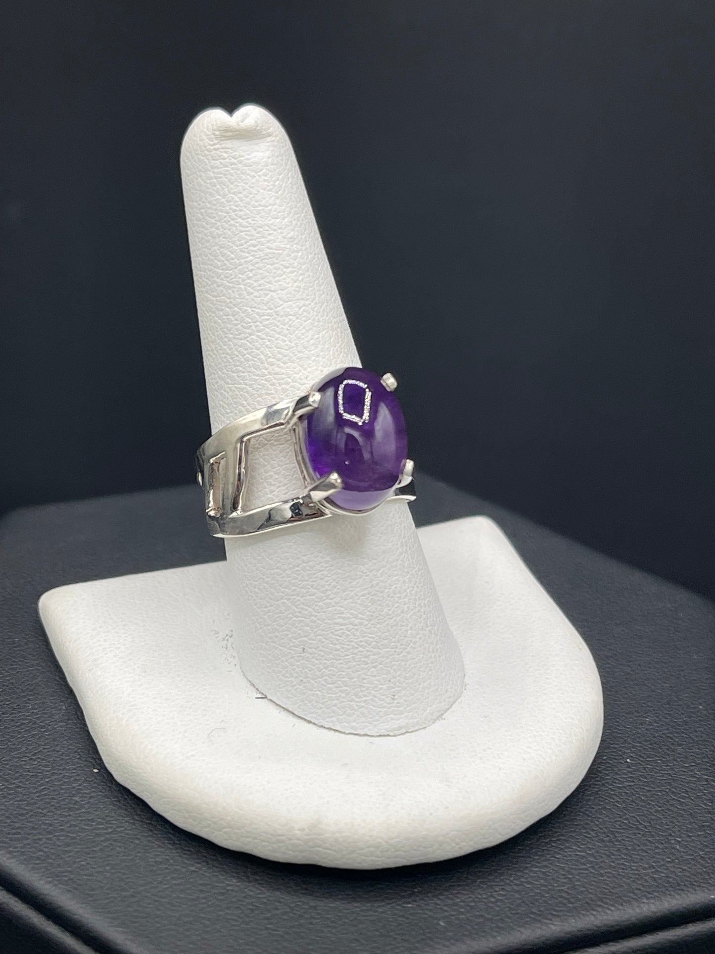 Natural Amethyst Cabochon Sterling Silver Adjustable Ring