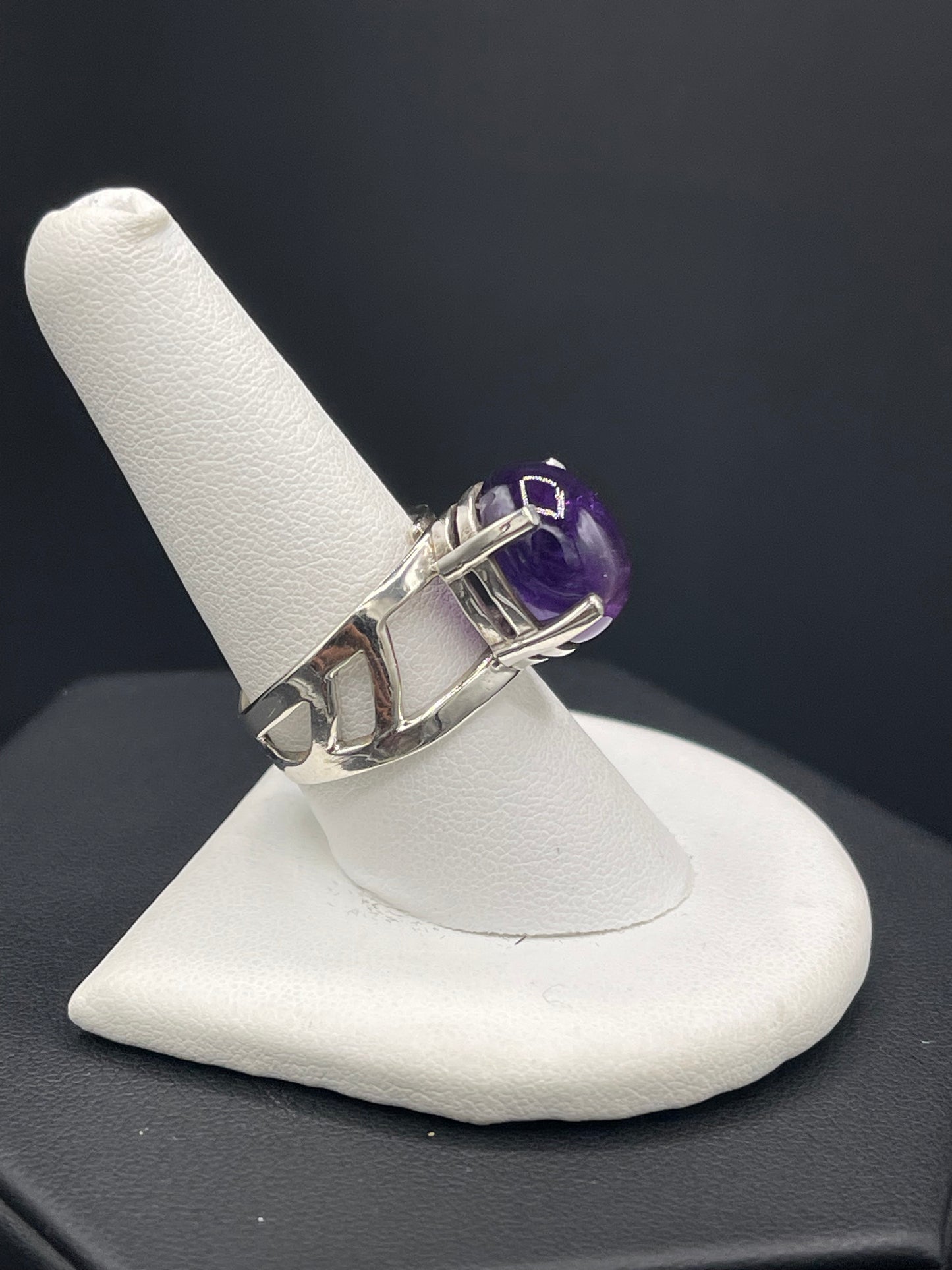 Natural Amethyst Cabochon Sterling Silver Adjustable Ring