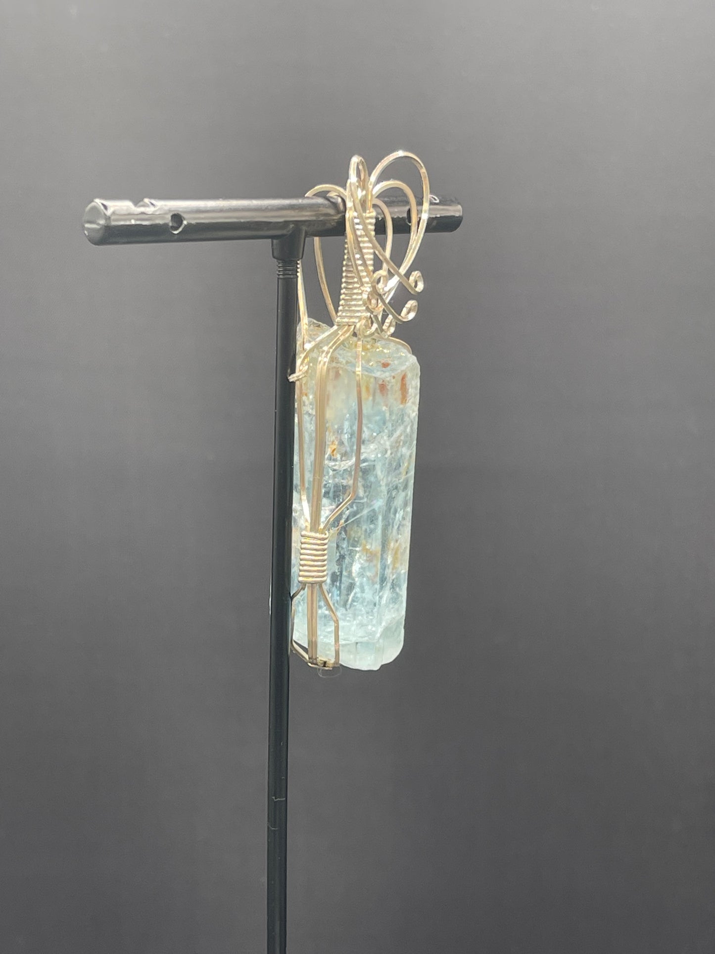 Natural Aquamarine Beryl Crystal Sterling Silver Wire Wrapped Pendant