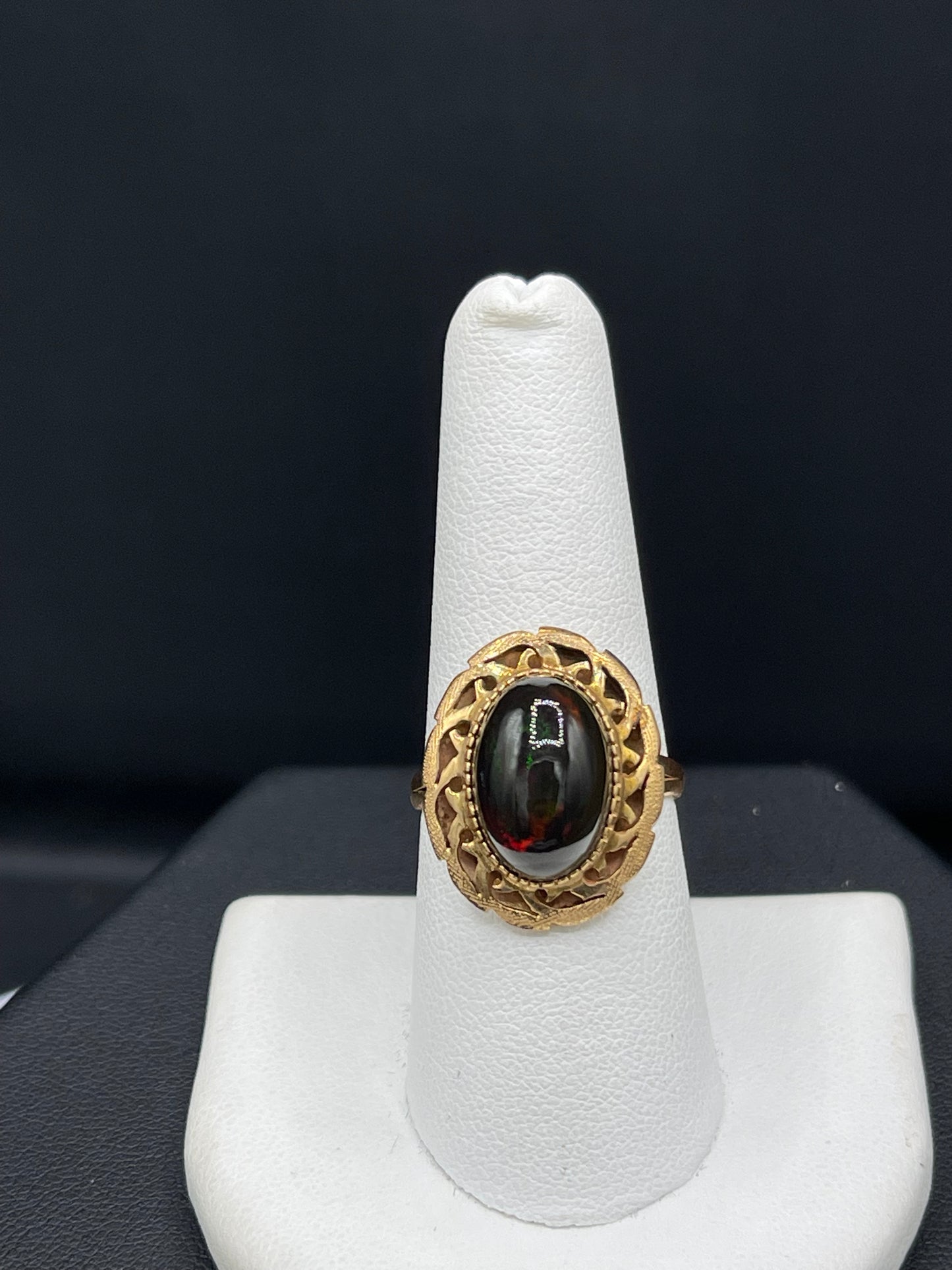 7.19 Carat Natural Black Opal 14k Yellow Gold Ring (Size 8)